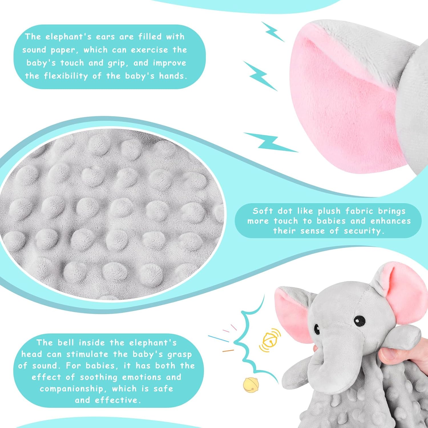 Soft Baby Lovey Elephant Security Blanket for Newborns - Gray 124in