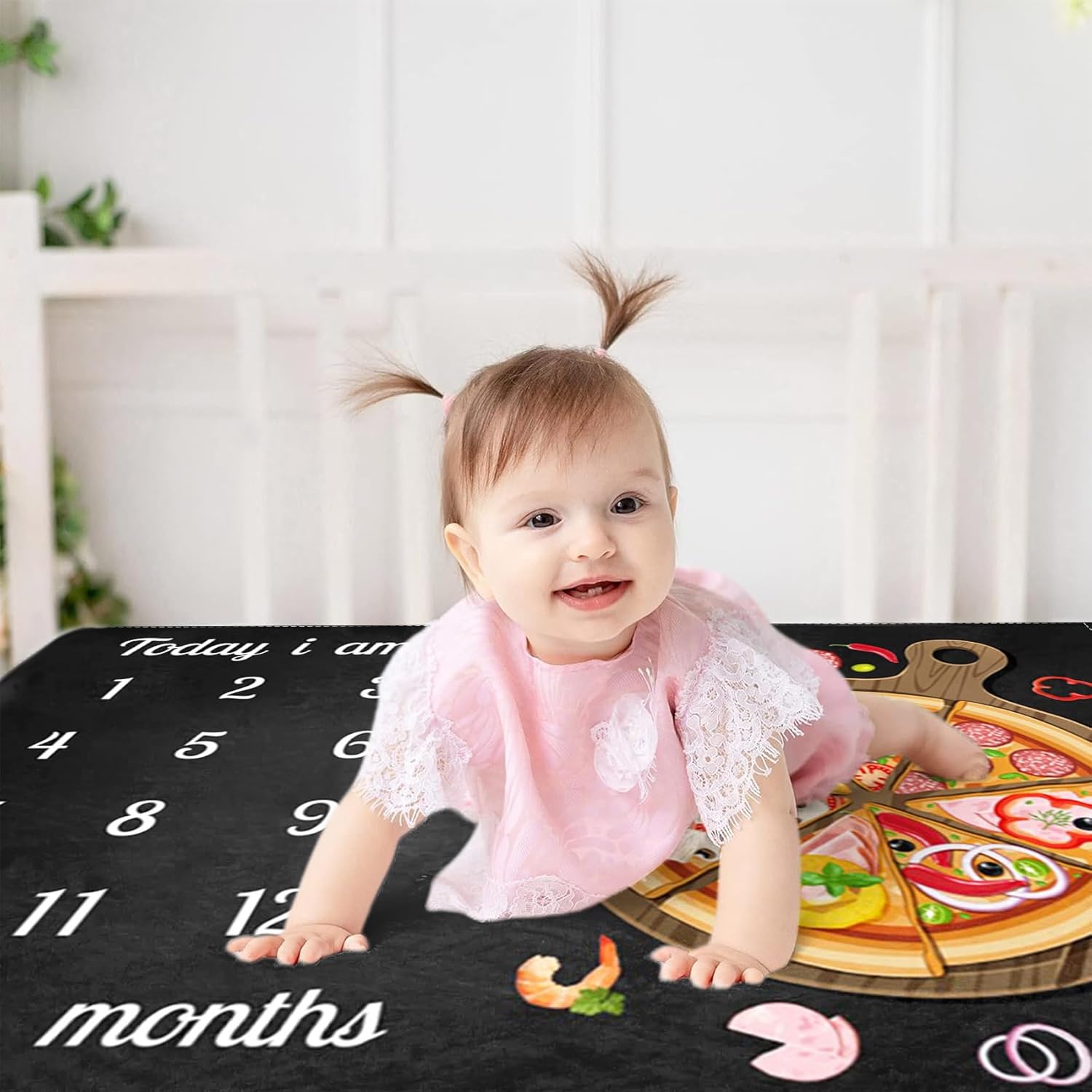 CSFOTO Funny Baby Milestone Blanket with Pizza Design