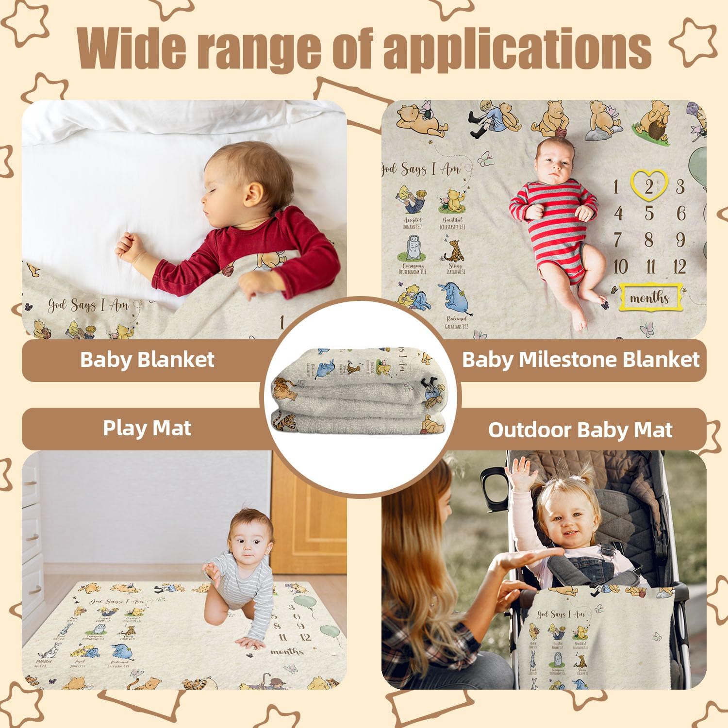 Winnie Baby Milestone Blanket with 16 Moments Cardstock