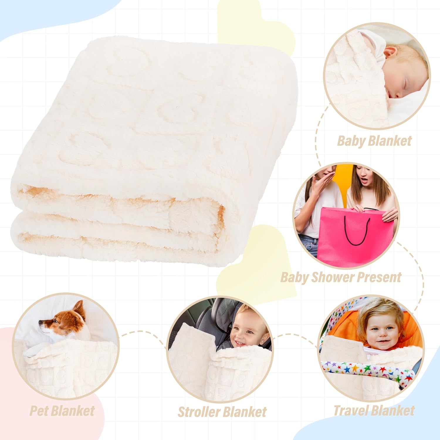 VEIDIA Plush Checkered Baby Blanket Soft Warm for Newborns