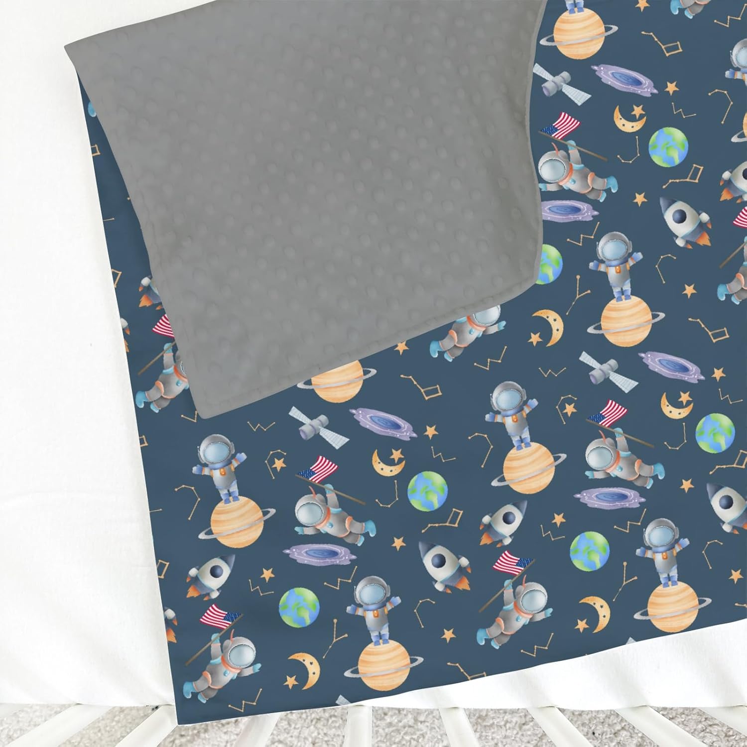 Soft Spaceman Baby Blanket with Dotted Backing