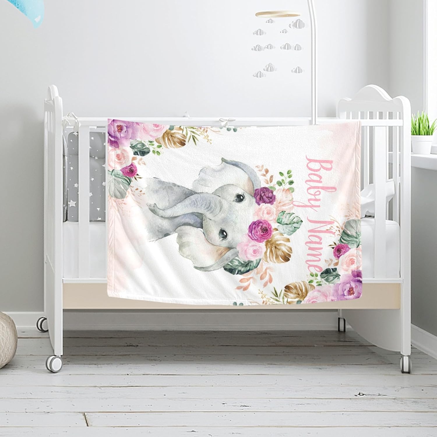 Personalized Elephant Baby Blanket with Name - Soft and Cozy