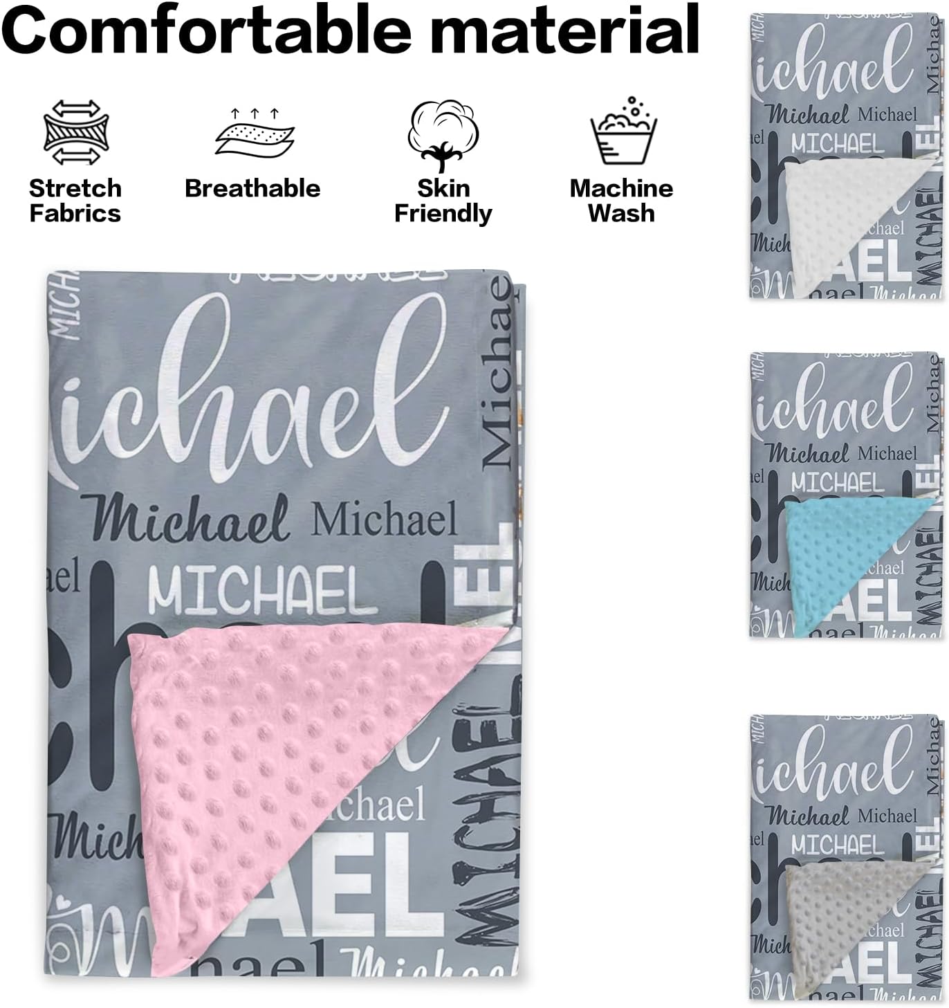 Personalized Baby Blanket with Gray Letters Print 1