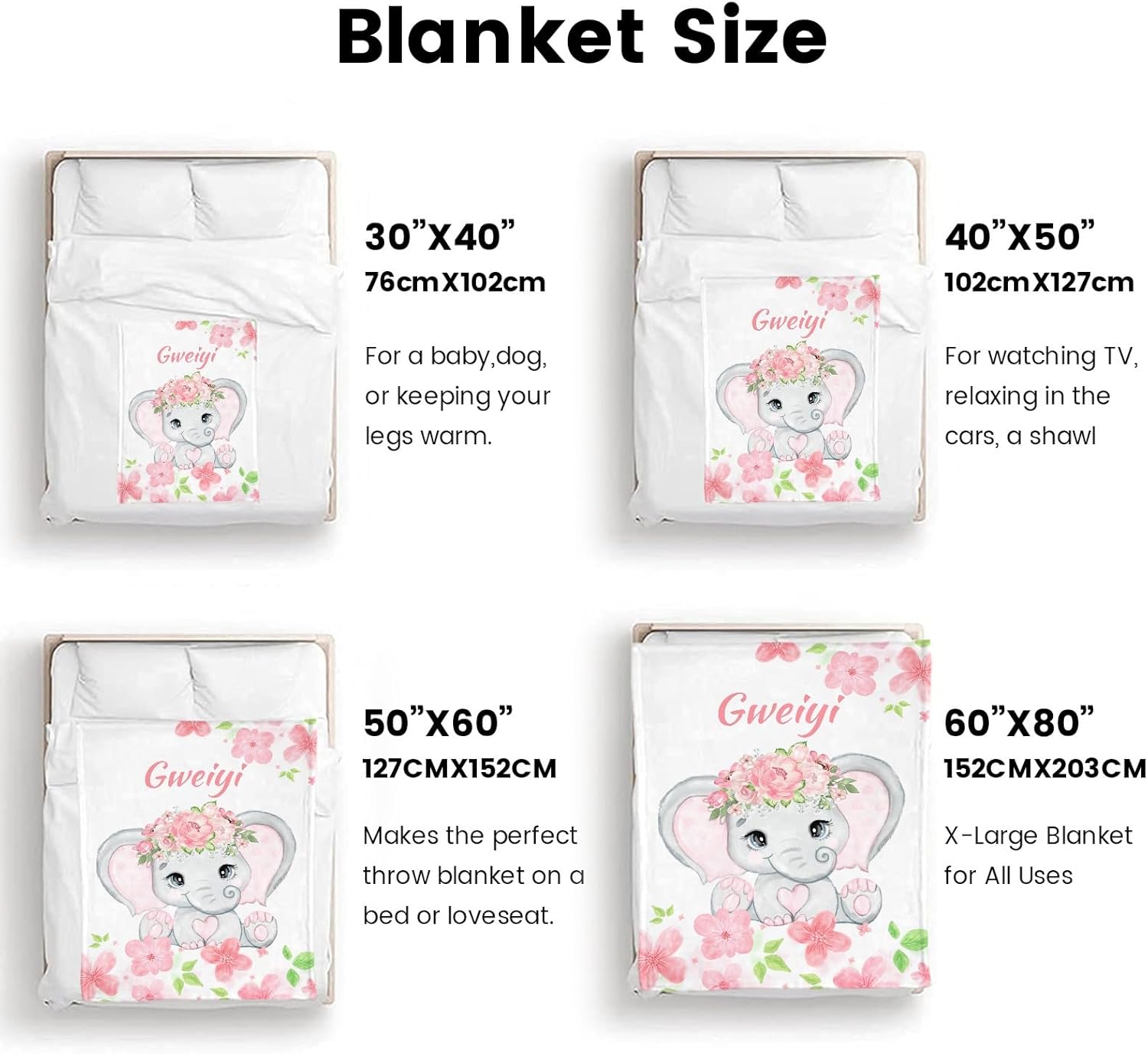 Personalized Baby Elephant Blanket 30x40 Inches for Newborns