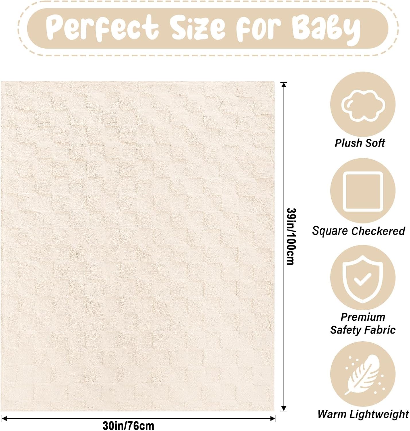 VEIDIA Plush Checkered Baby Blanket 30x39 Beige