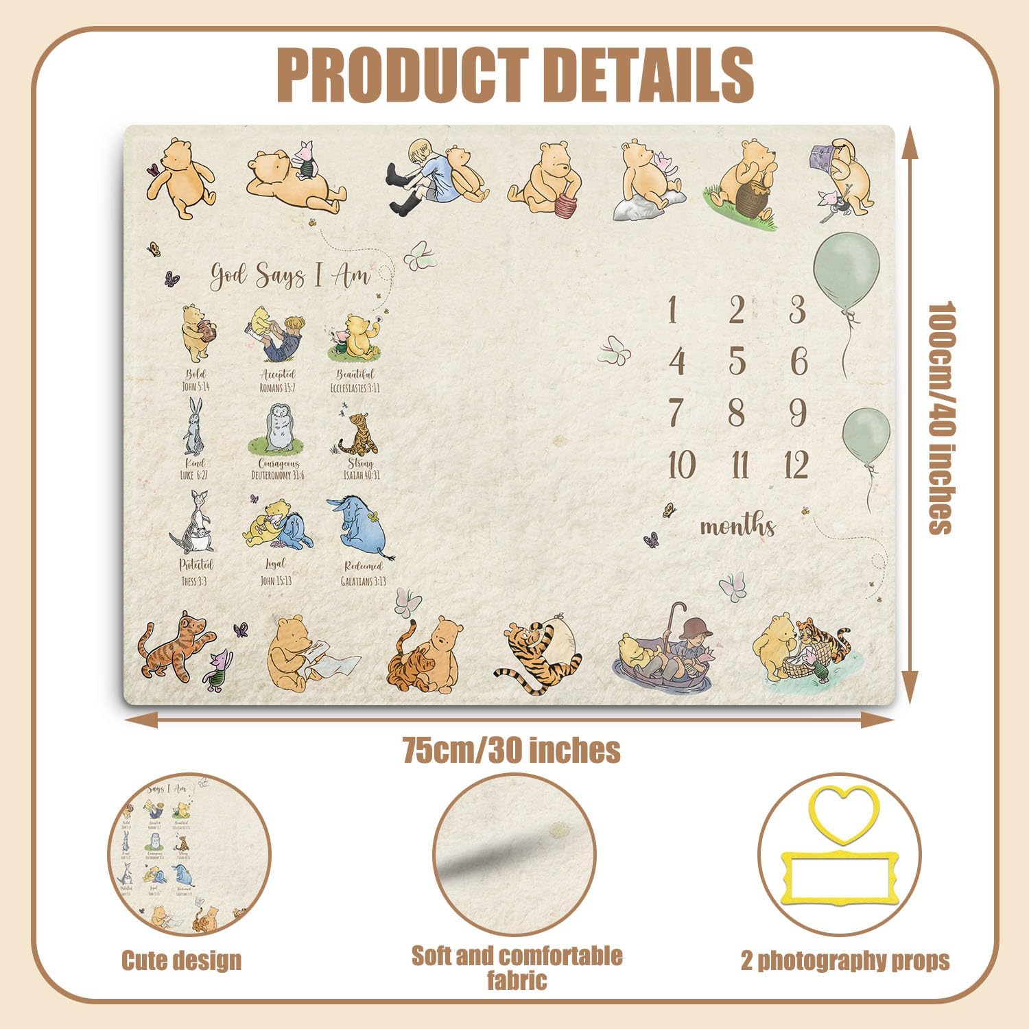 Winnie Baby Milestone Blanket with 16 Moments Cardstock