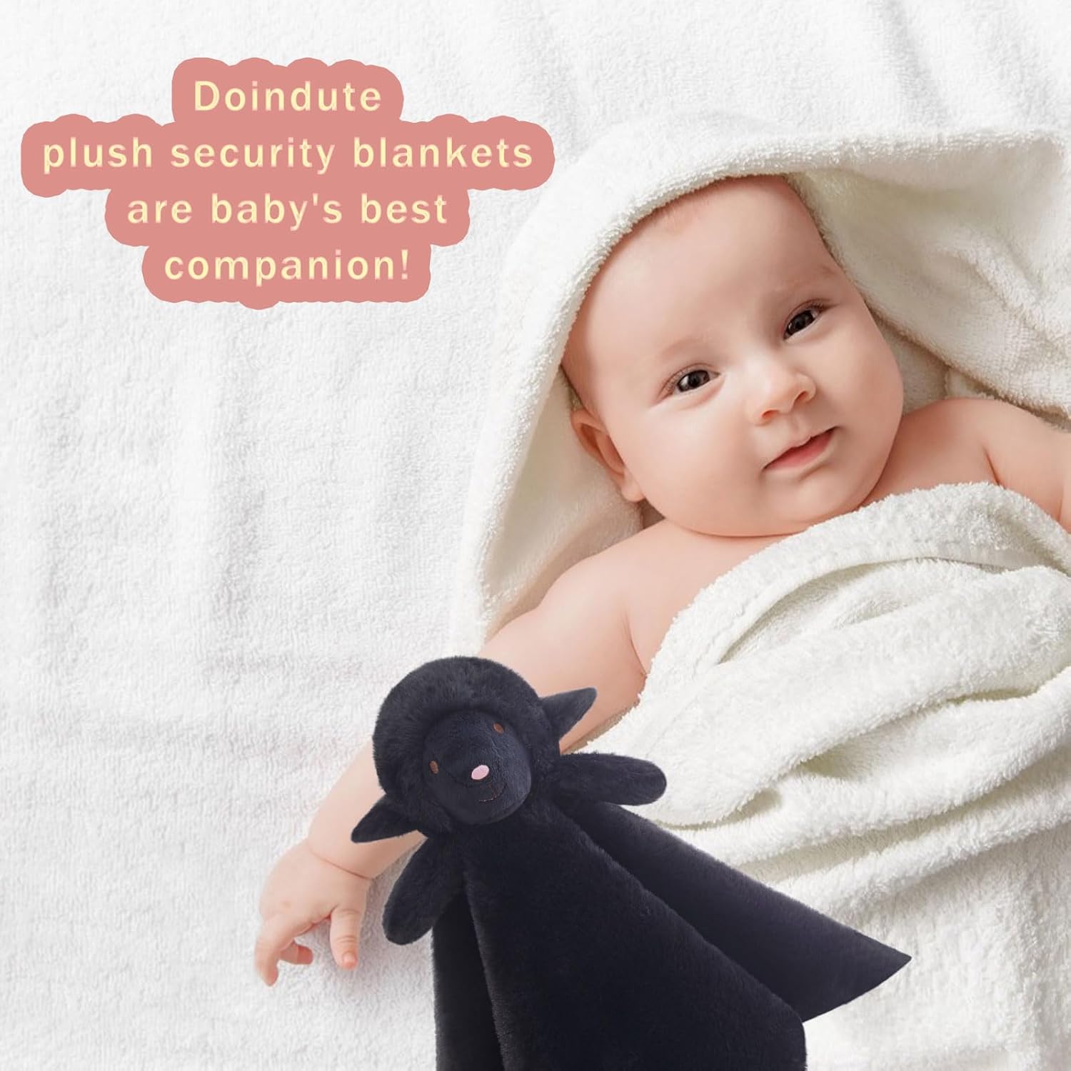 Doindute Baby Black Lamb Security Blanket 14 Inches Plush Sheep Lovey Blanket