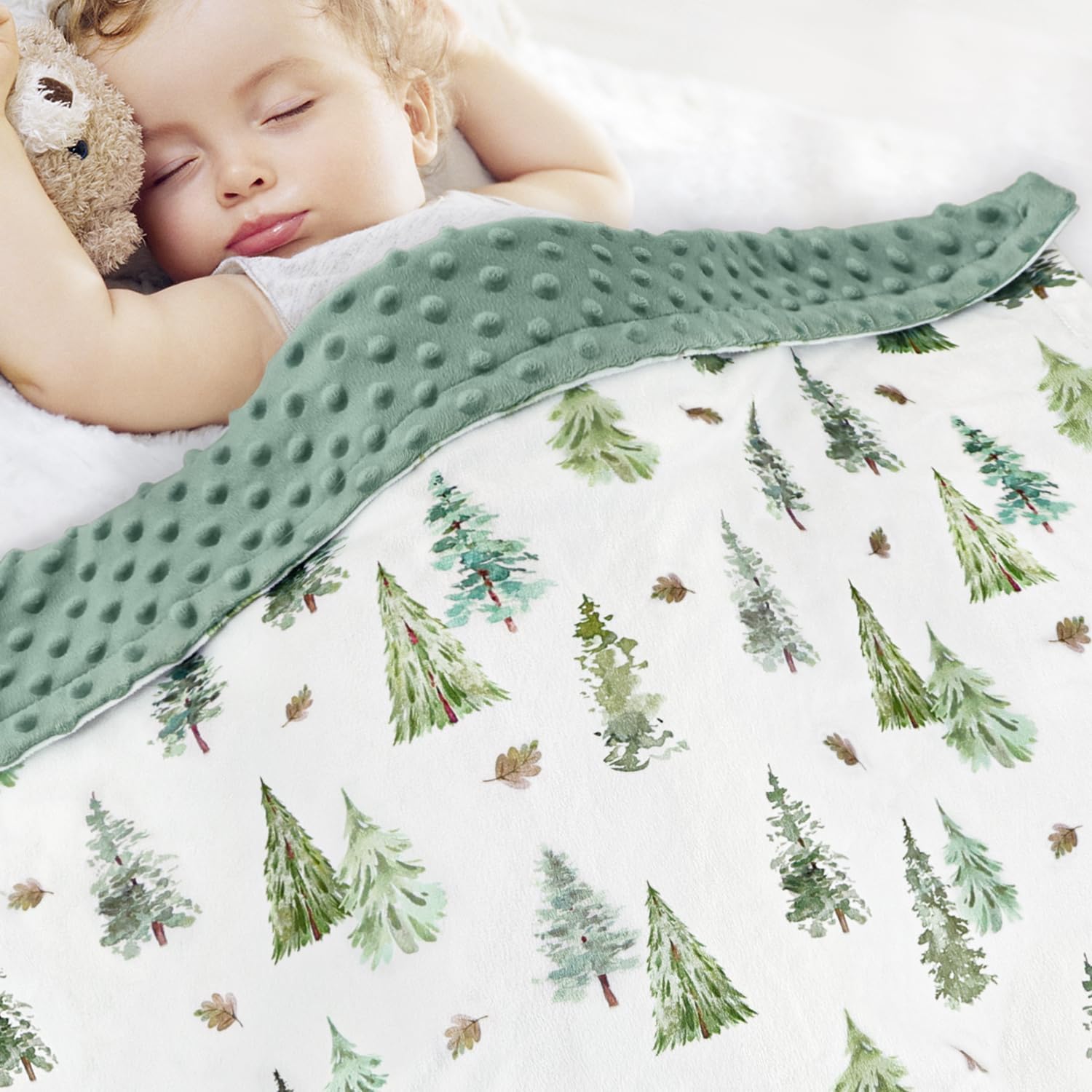 HOMRITAR Baby Blanket with Green Pine Tree Design