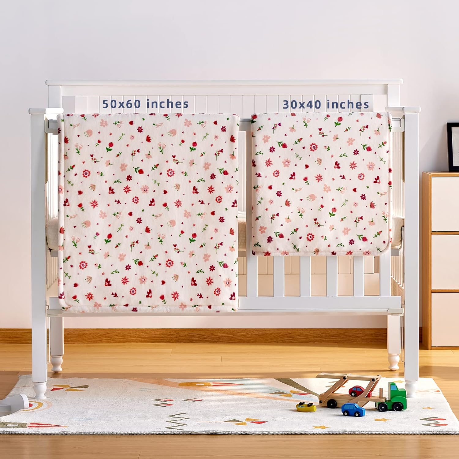 DaysU Reversible Flannel Sherpa Baby Blanket with Flower Print