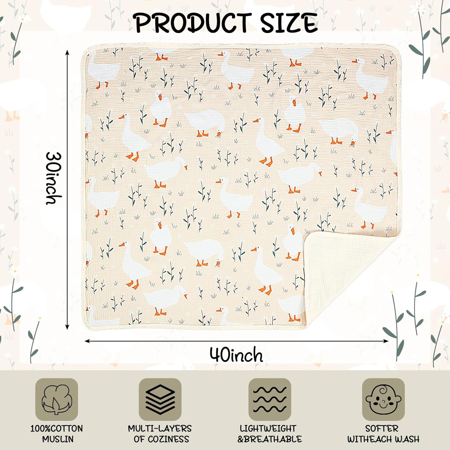 Breling Silly Goose Muslin Baby Blanket 40x36 Inch