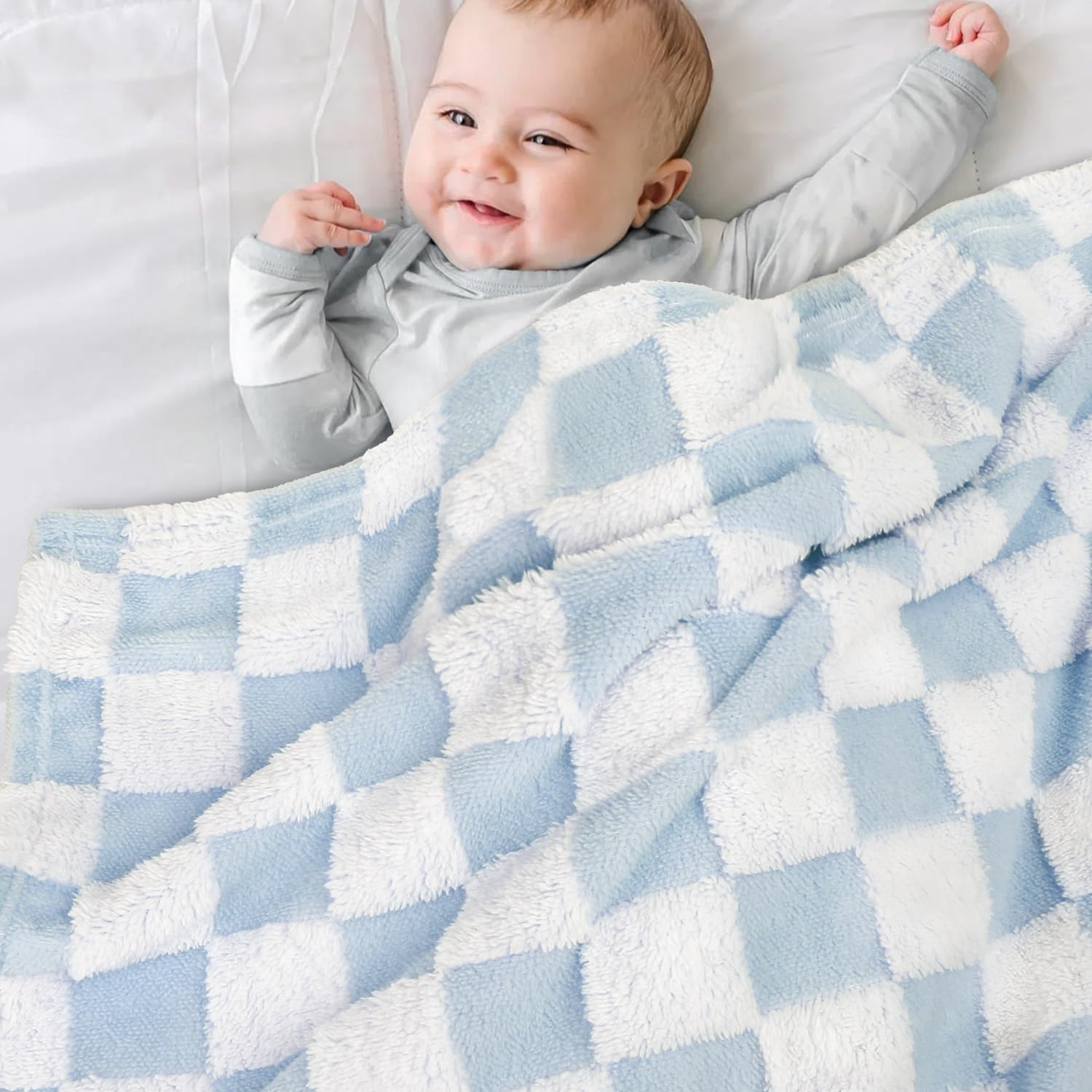 HOMRITAR Checkered Baby Blanket Reversible 30x40 Inch