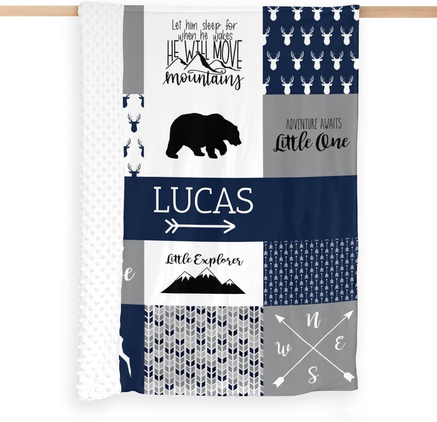 Personalized Baby Blanket for Boys - Blue Deer Woodland Design