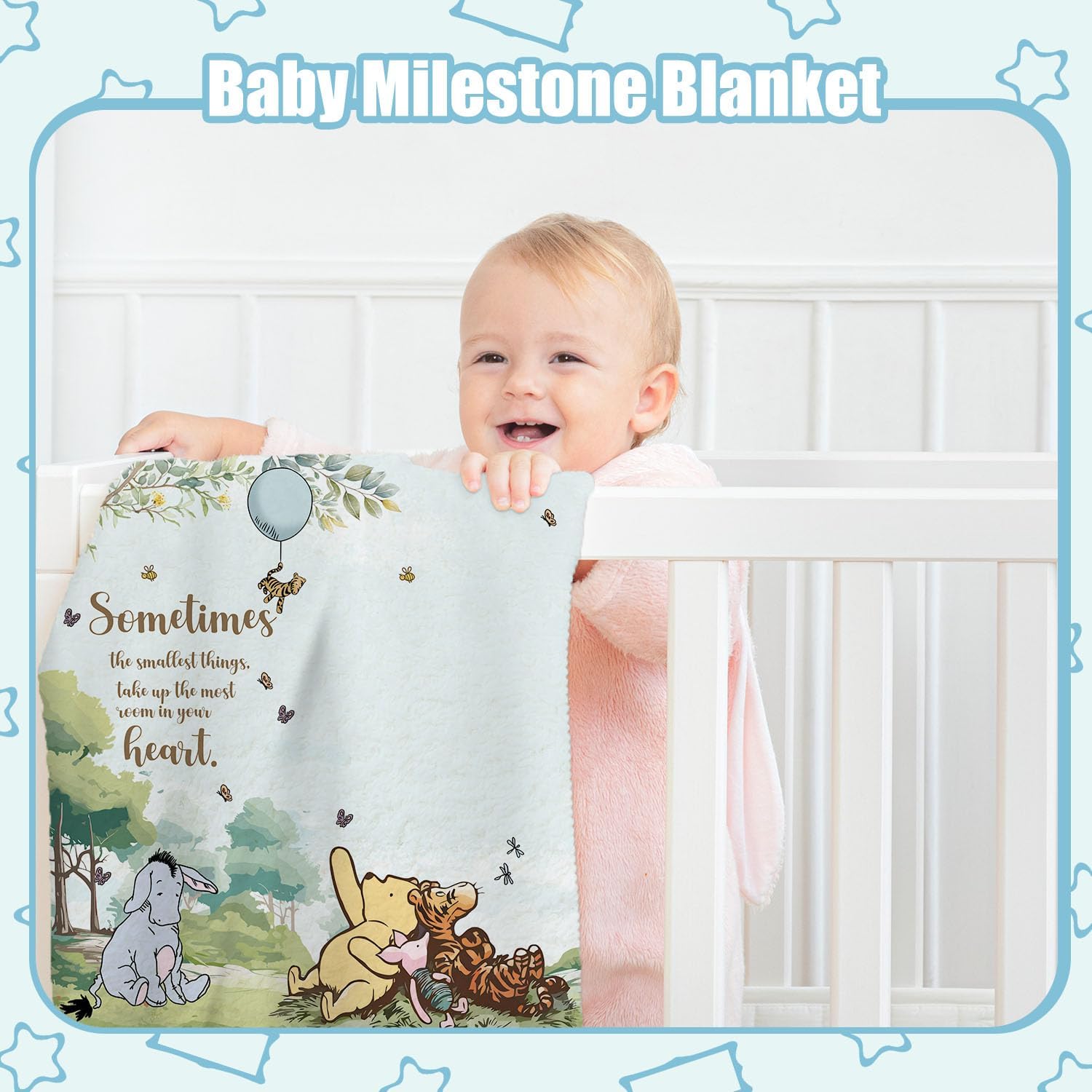 Winnie Milestone Blanket for Baby Boy Monthly Growth Gift with Photo Frames