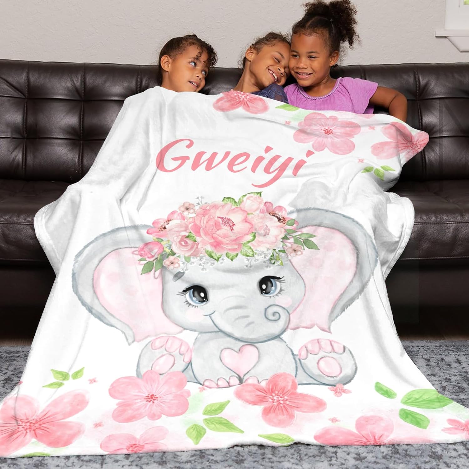 Personalized Baby Elephant Blanket 30x40 Inches for Newborns