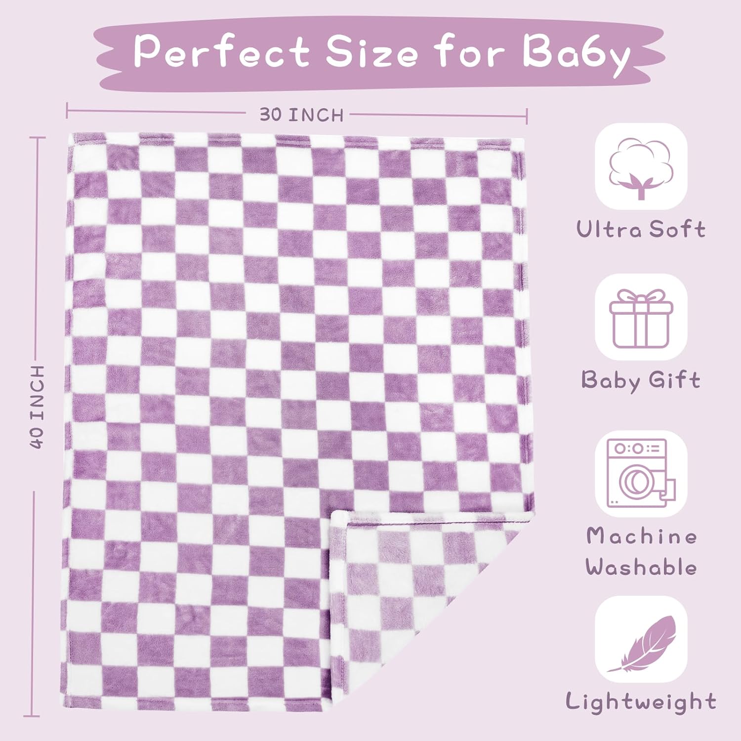 Yurhap Checkered Baby Blanket Fleece 30x40 Purple 1