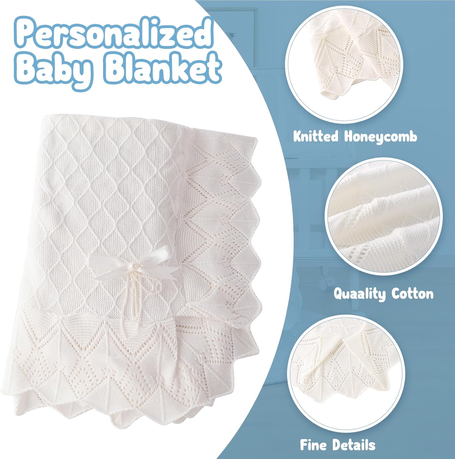 Booulfi Soft Cotton White Baby Blanket 38x39