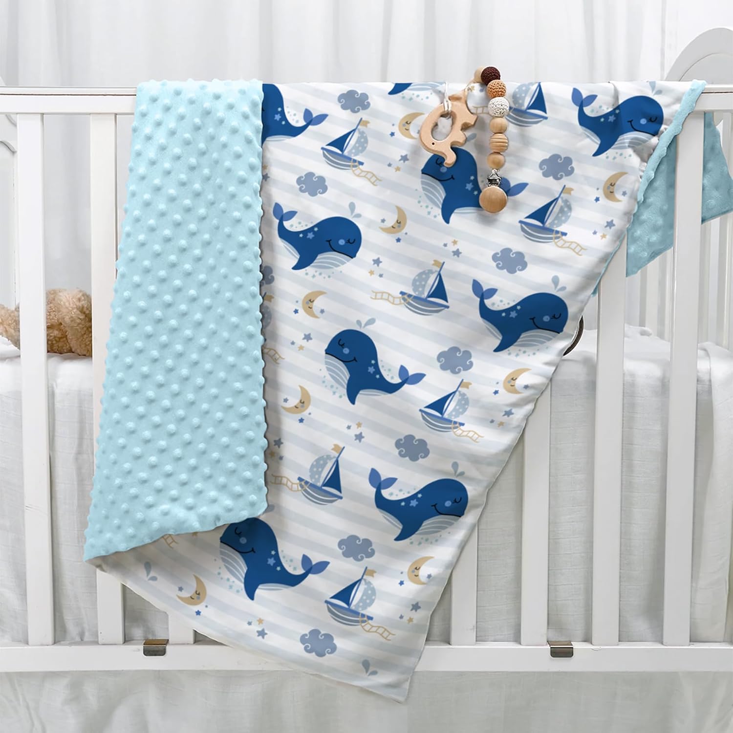 SANDJEST Whale Kid Blanket 30x40 - Soft Minky Blanket with Dotted Backing