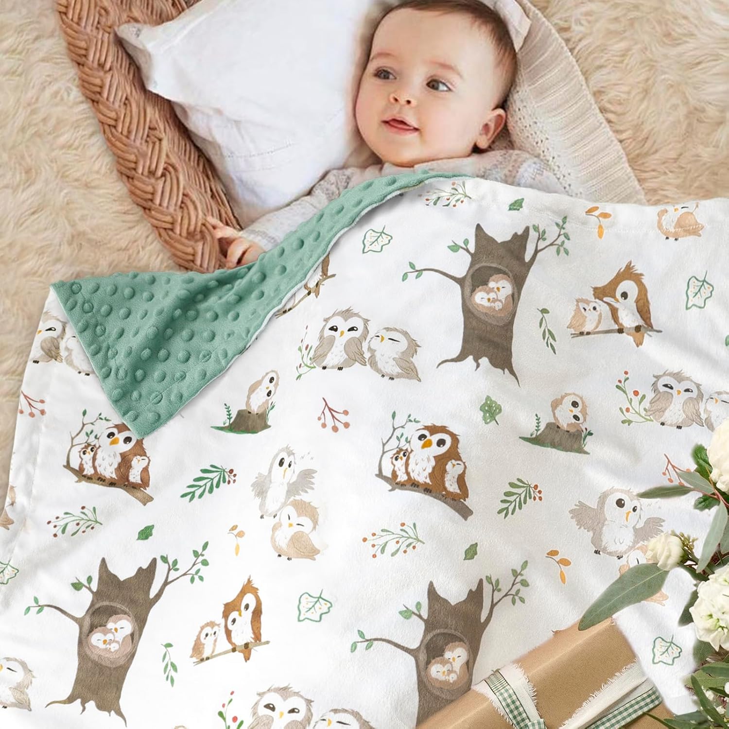 BOPRIO Baby Blanket with Owl Design 30x40 Inch 1