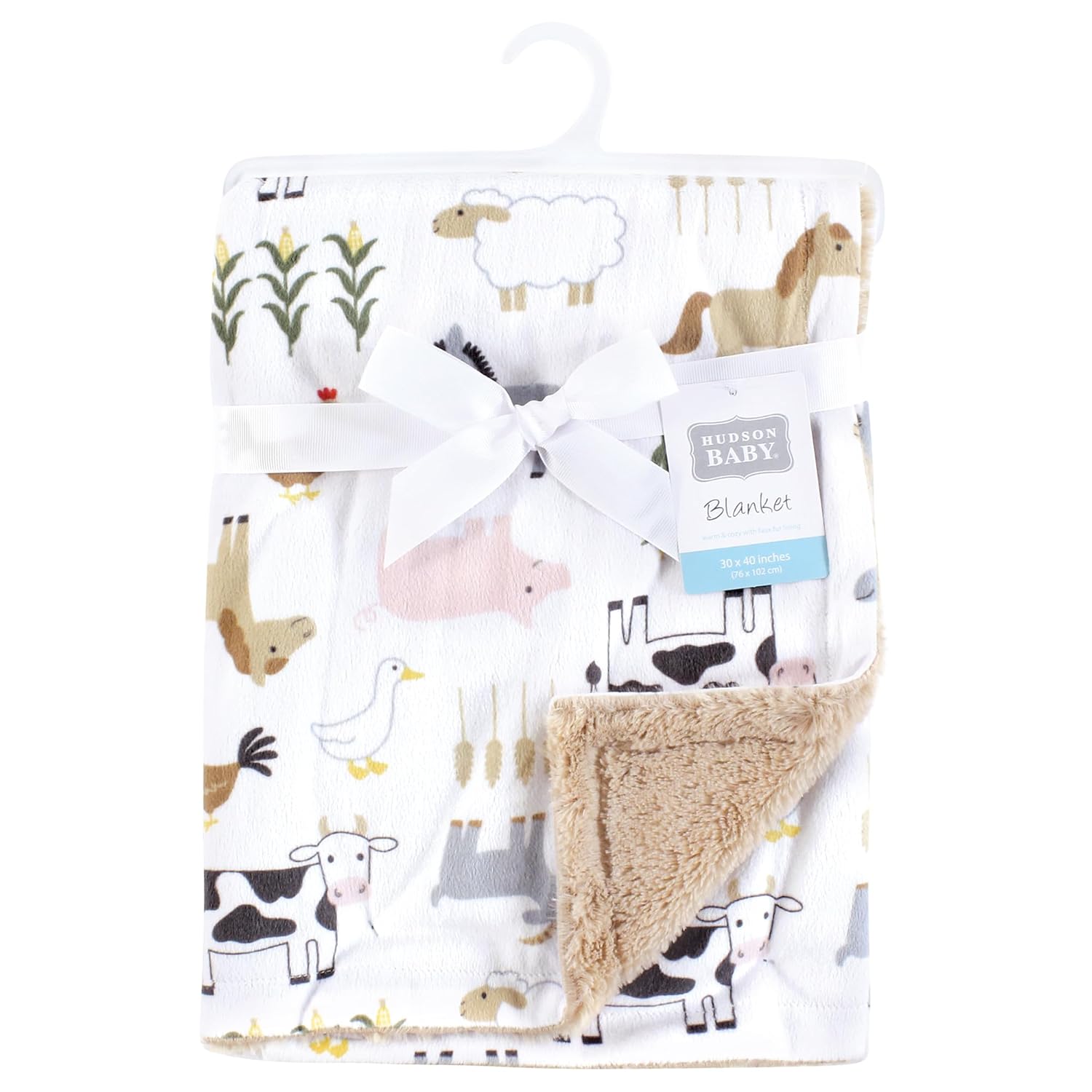 Hudson Baby Cozy Plush Blanket with Furry Binding