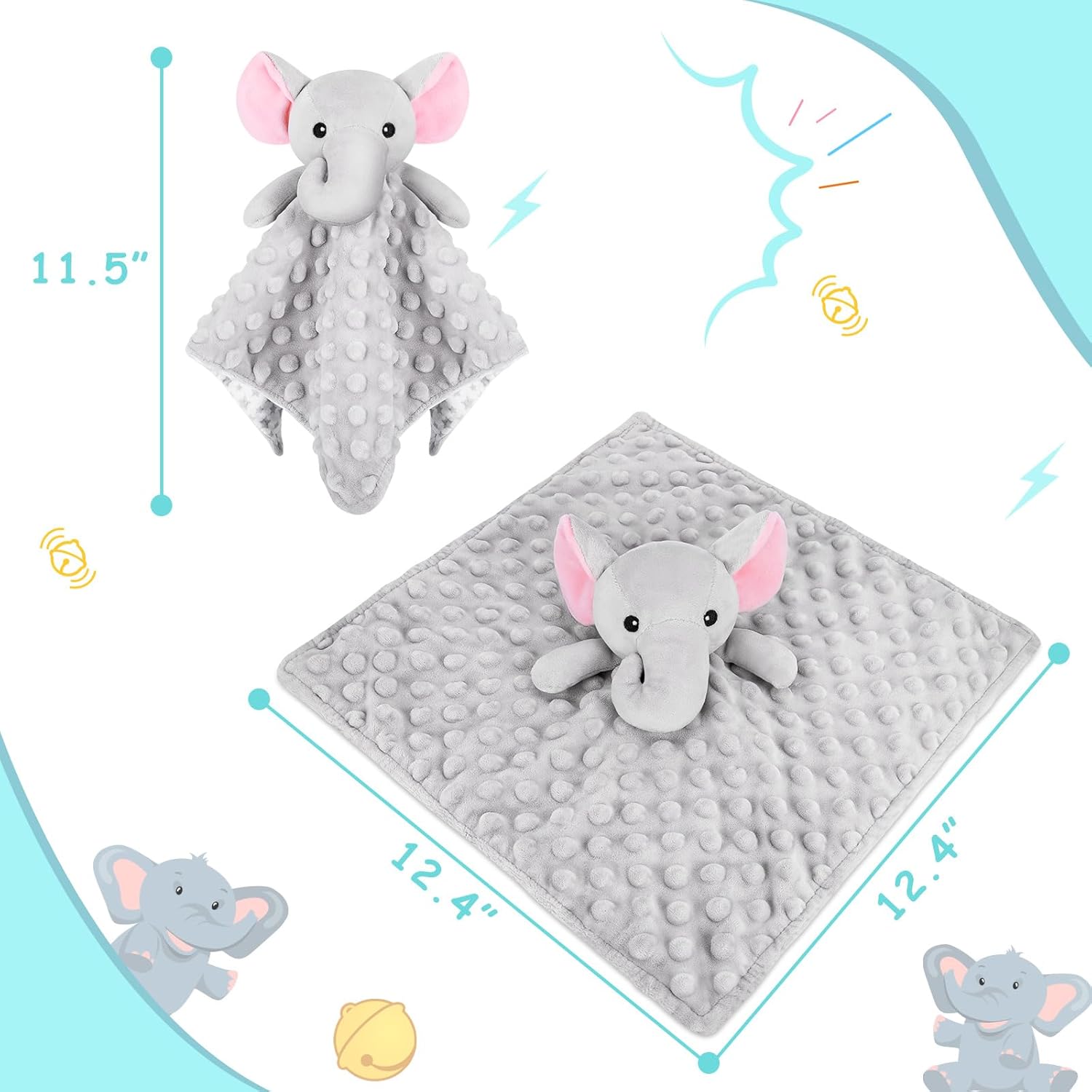 Soft Baby Lovey Elephant Security Blanket for Newborns - Gray 124in