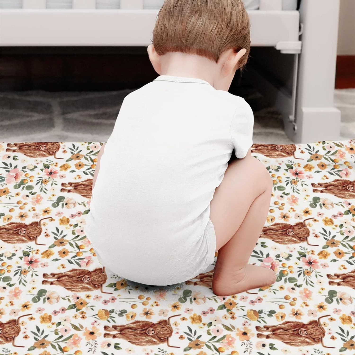 Boho Highland Cow Floral Baby Blanket for Kids