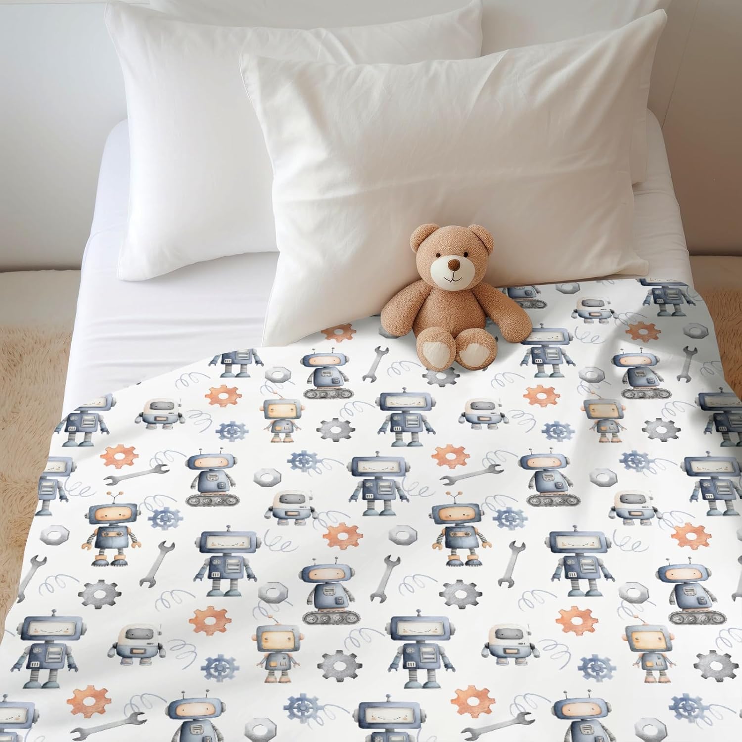 Watercolor Robots Baby Blanket for Boy Girl