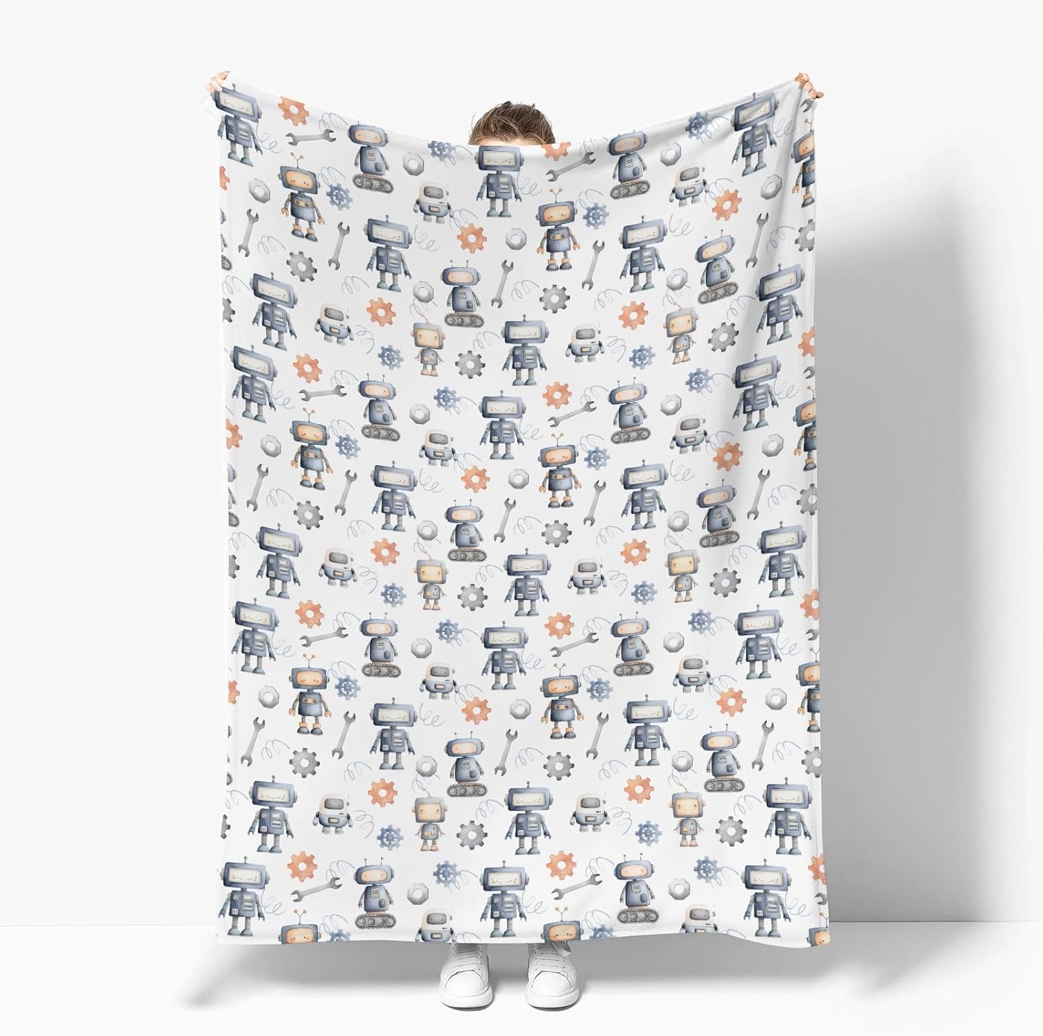 Watercolor Robots Baby Blanket for Boy Girl