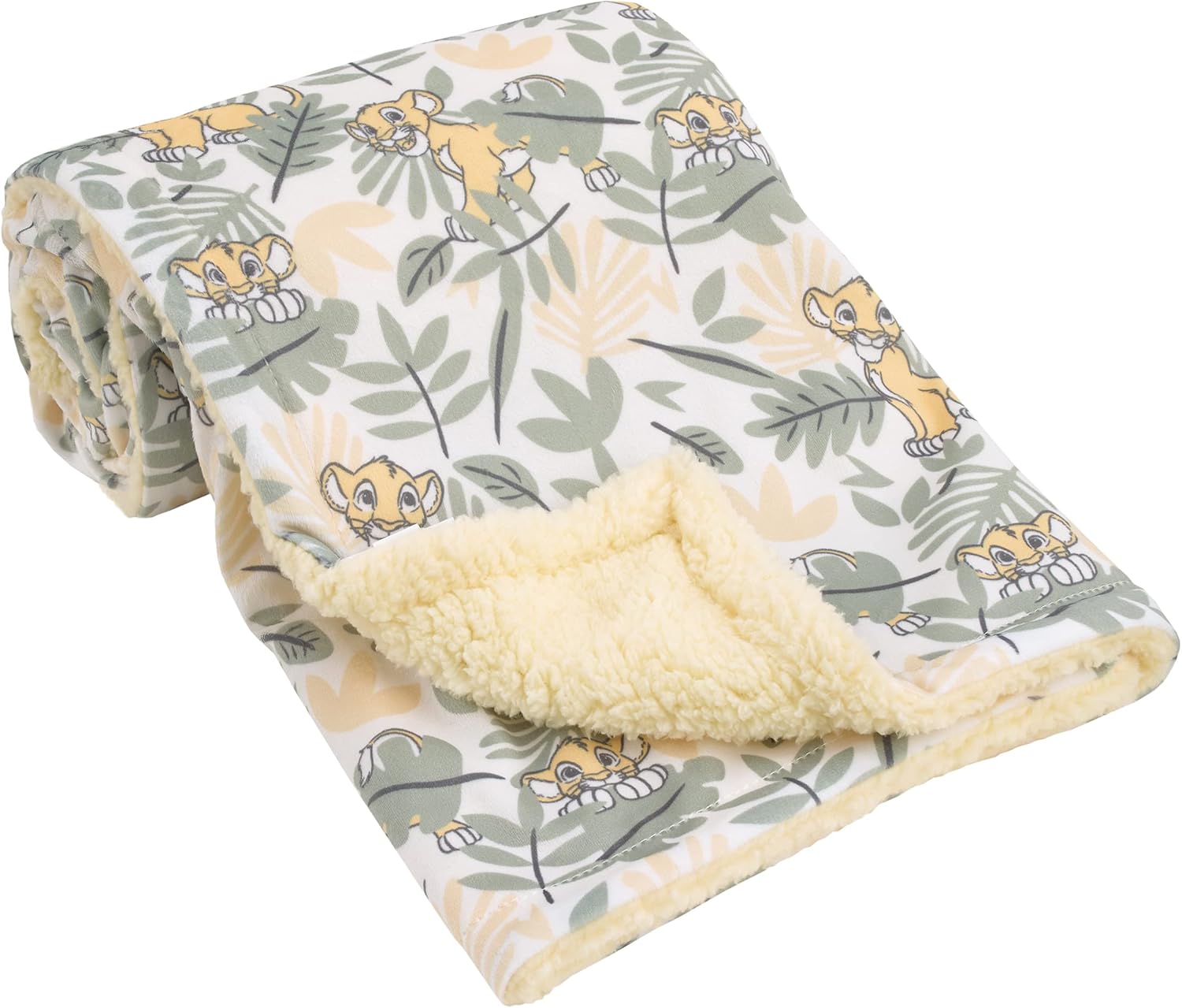 Disney Lion King Simba Jungle Leaves Baby Blanket with Sherpa Back