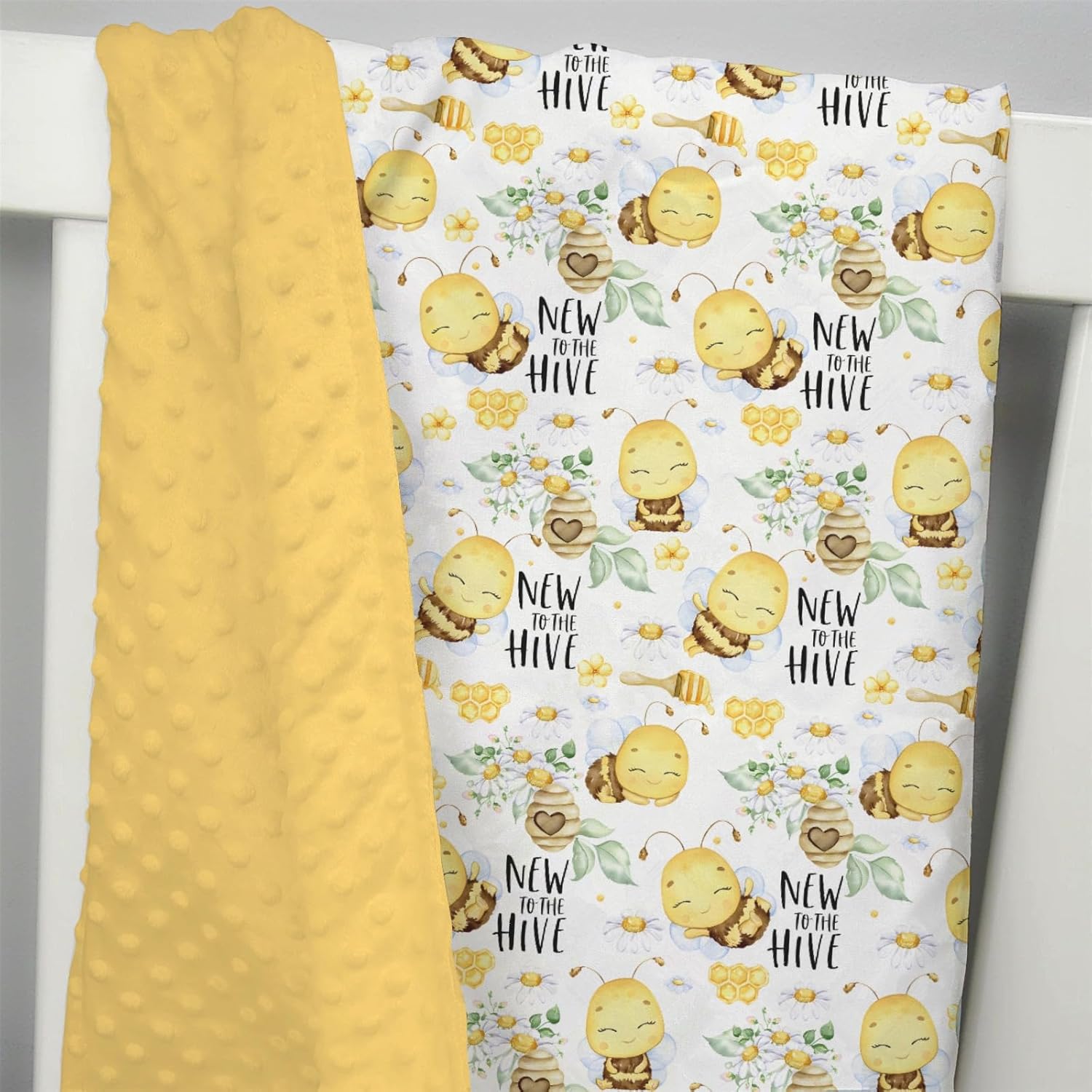 Mink Baby Blanket with Dotted Backing - Honey Bumble Bee Floral