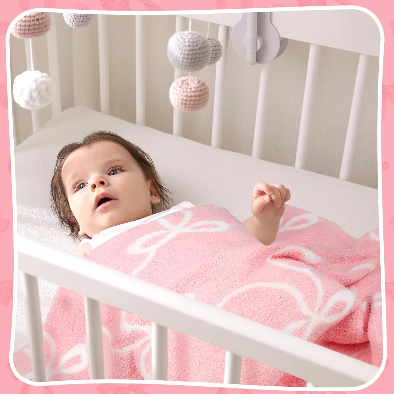 Pink Bow Blanket Fuzzythrow Cozy Throw for Bed Sofa