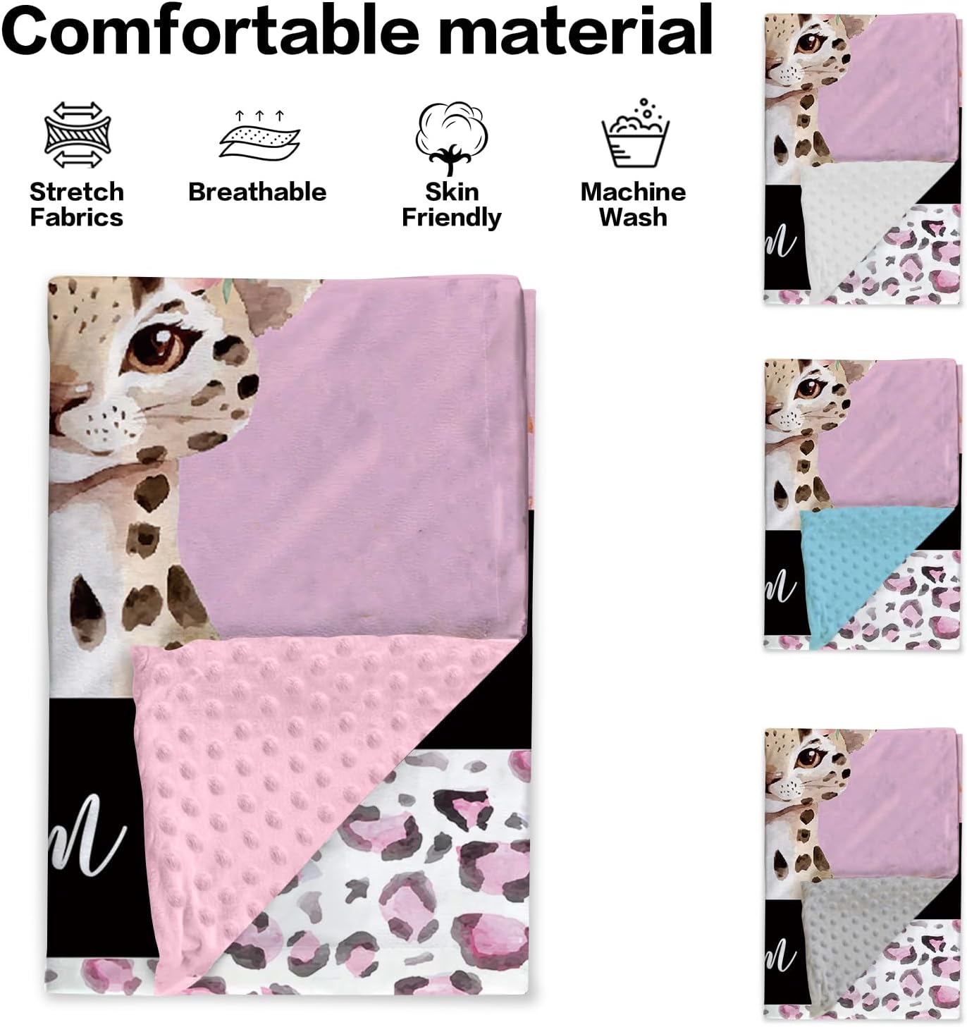 YISMEET Customized Baby Blanket with Name and Pink Leopard Design