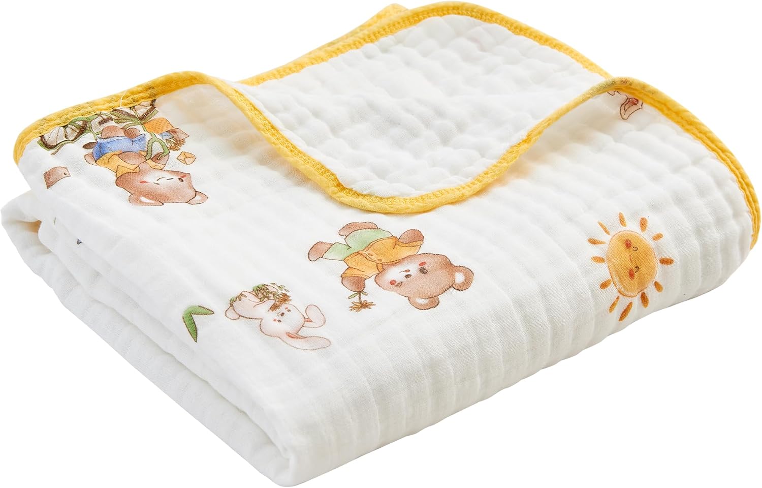 ROSE FEATHER 6-Layer Muslin Baby Blanket with Bear Print