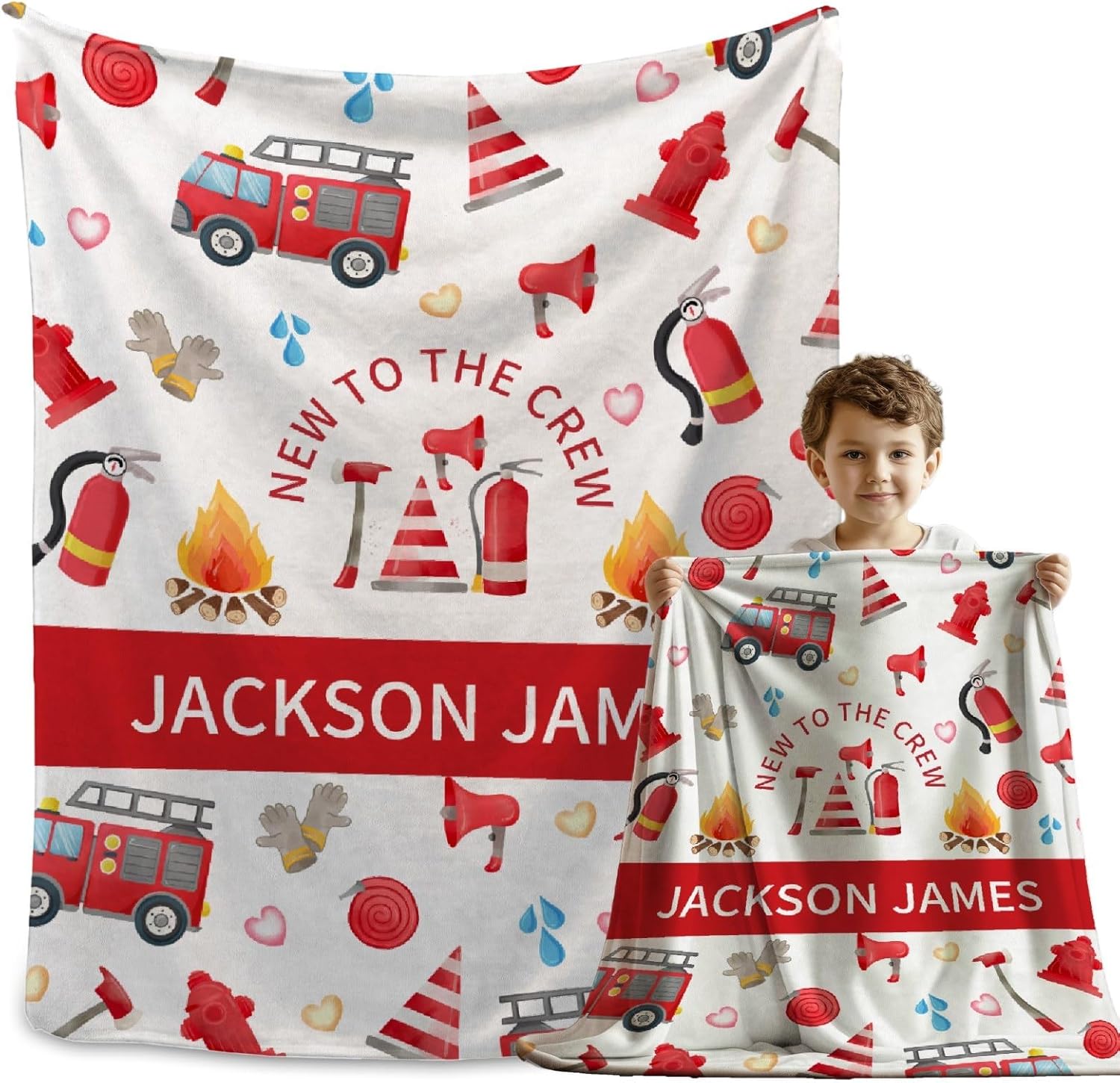 MATCHASTAR Fire Truck Personalized Fleece Throw Blanket for Kids