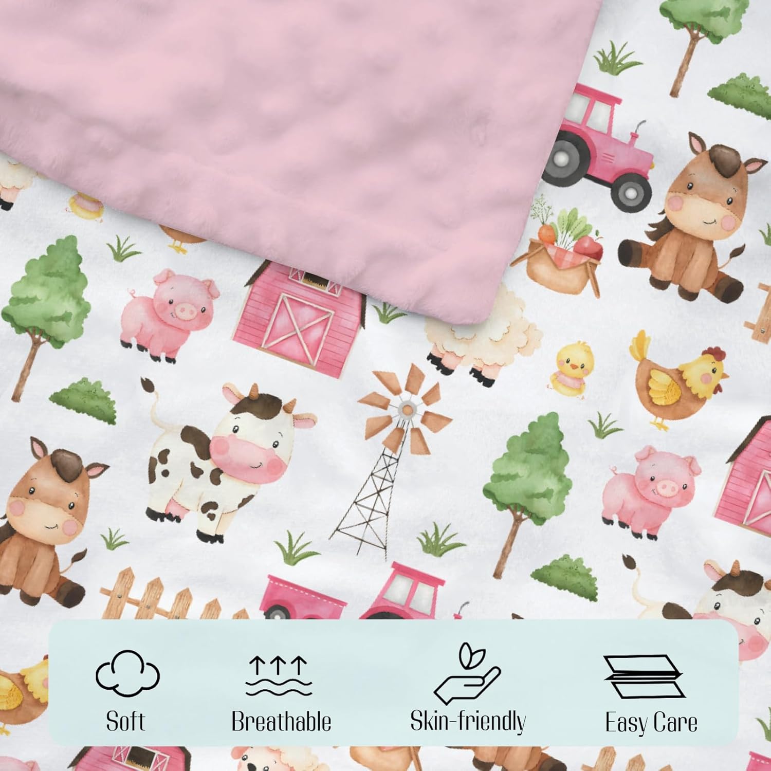 Mink Baby Girl Blanket Farm Life Pattern