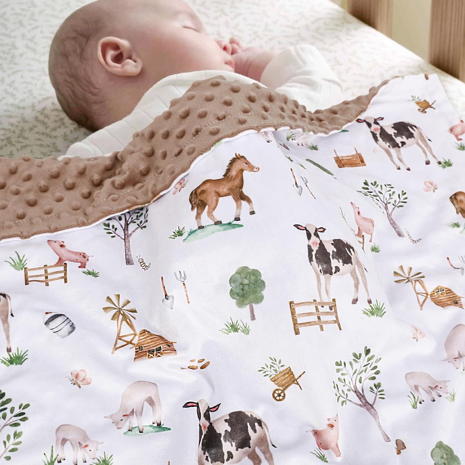 BOPRIO Baby Blanket with Farm Animals Design 30x40 Inch