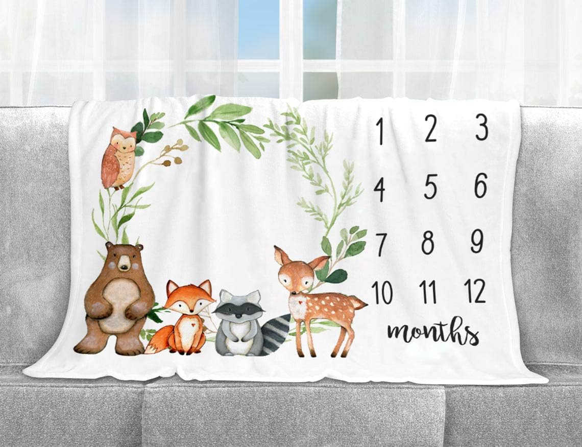 Yuzioey Baby Milestone Blanket - Woodland Forest Animals Growth Tracker 50x40 Inches