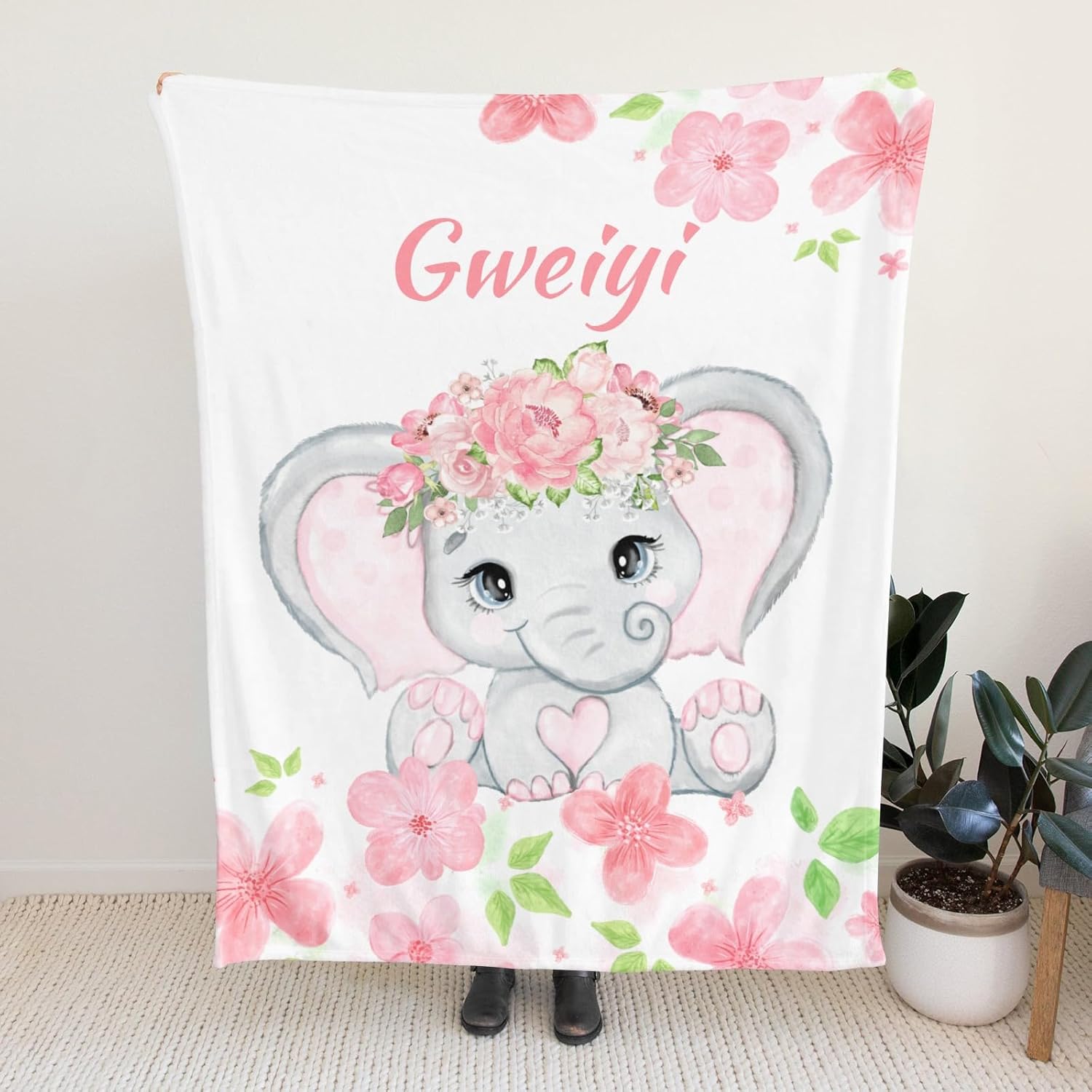 Personalized Baby Elephant Blanket 30x40 Inches for Newborns