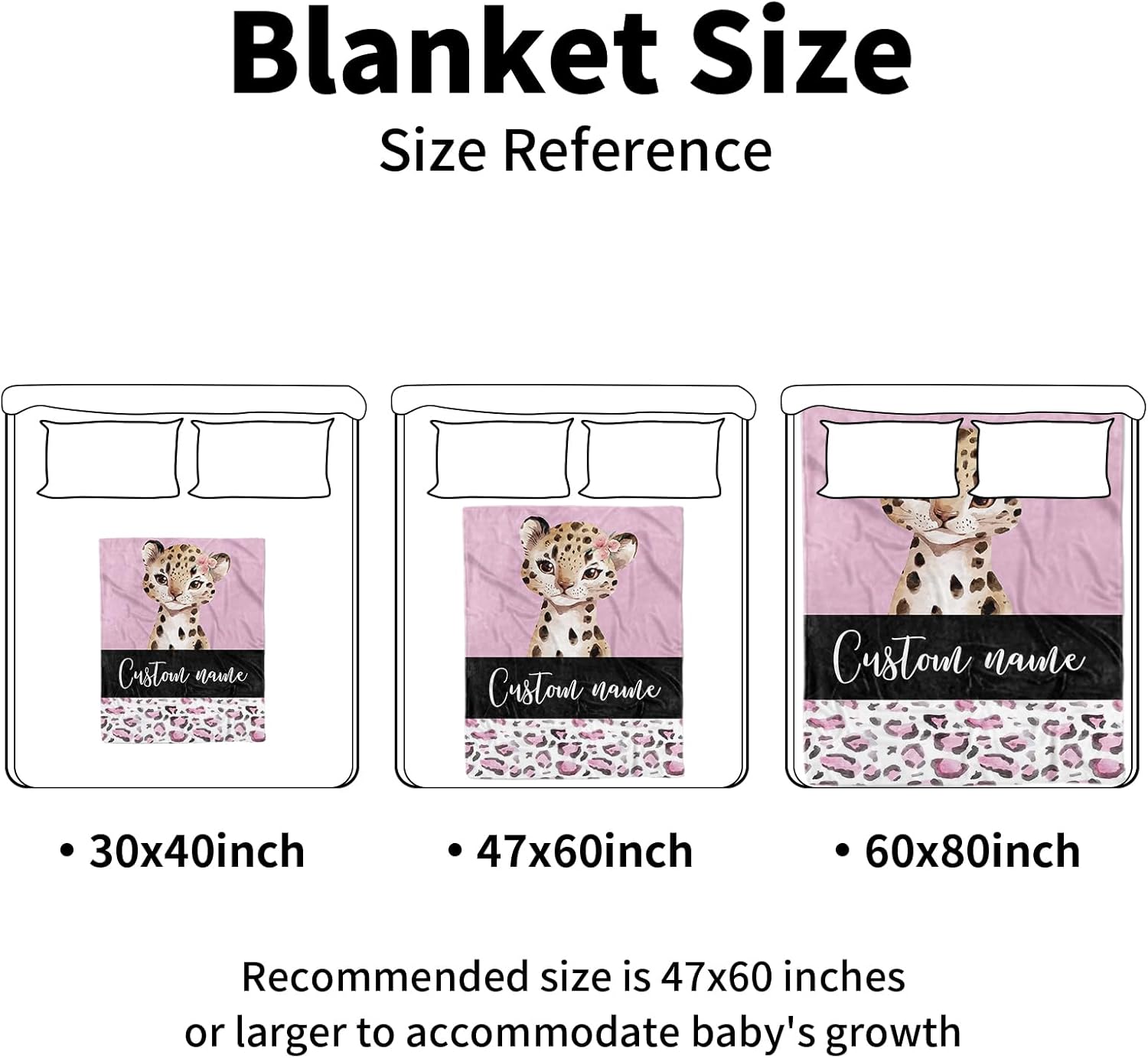 YISMEET Customized Baby Blanket with Name and Pink Leopard Design