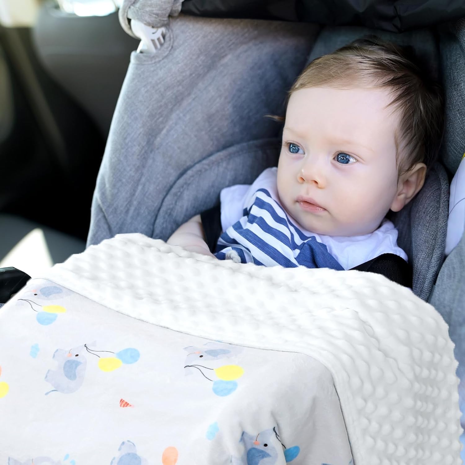 Soft Plush Baby Blanket 30x40 Grey with White Dotted Backing