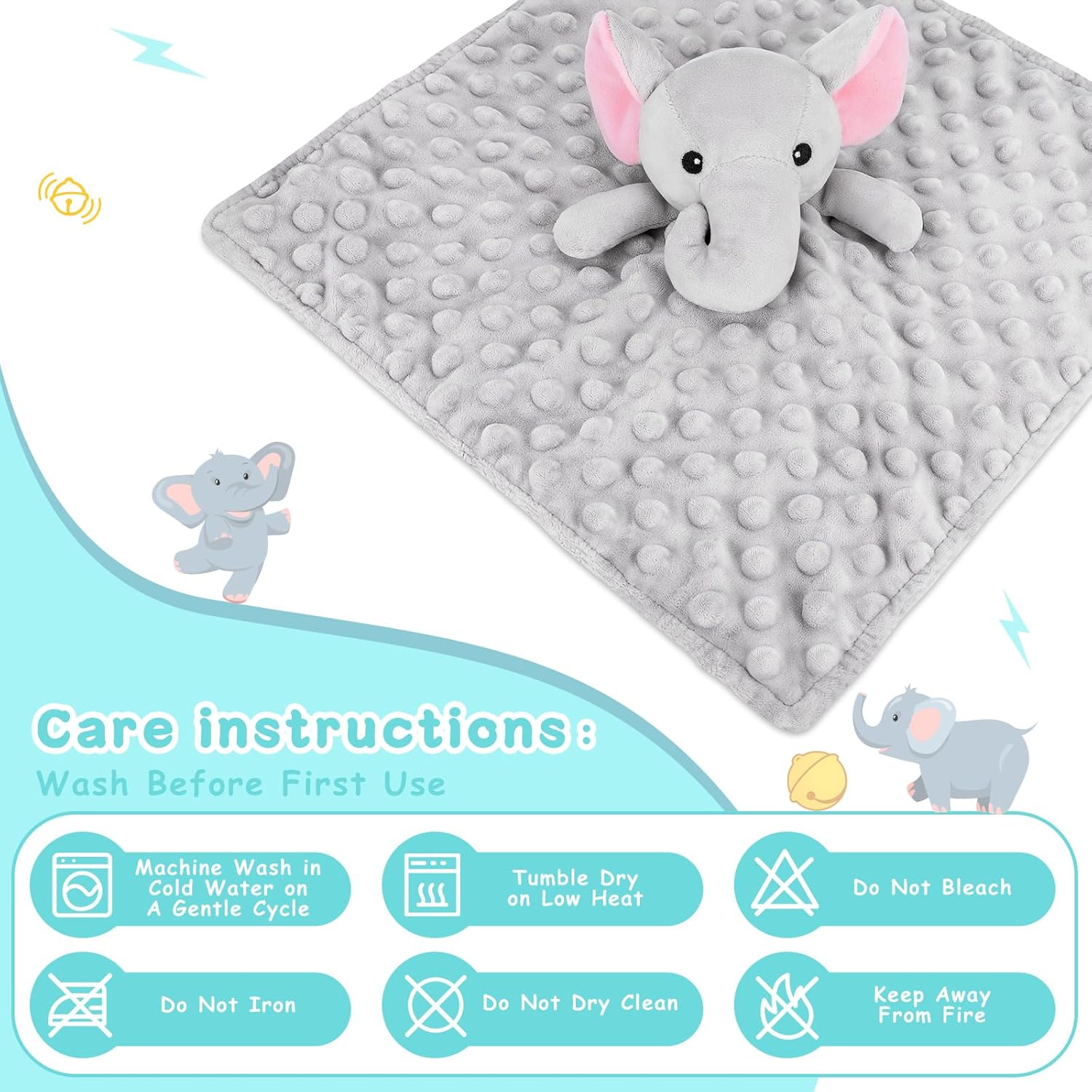 Soft Baby Lovey Elephant Security Blanket for Newborns - Gray 124in