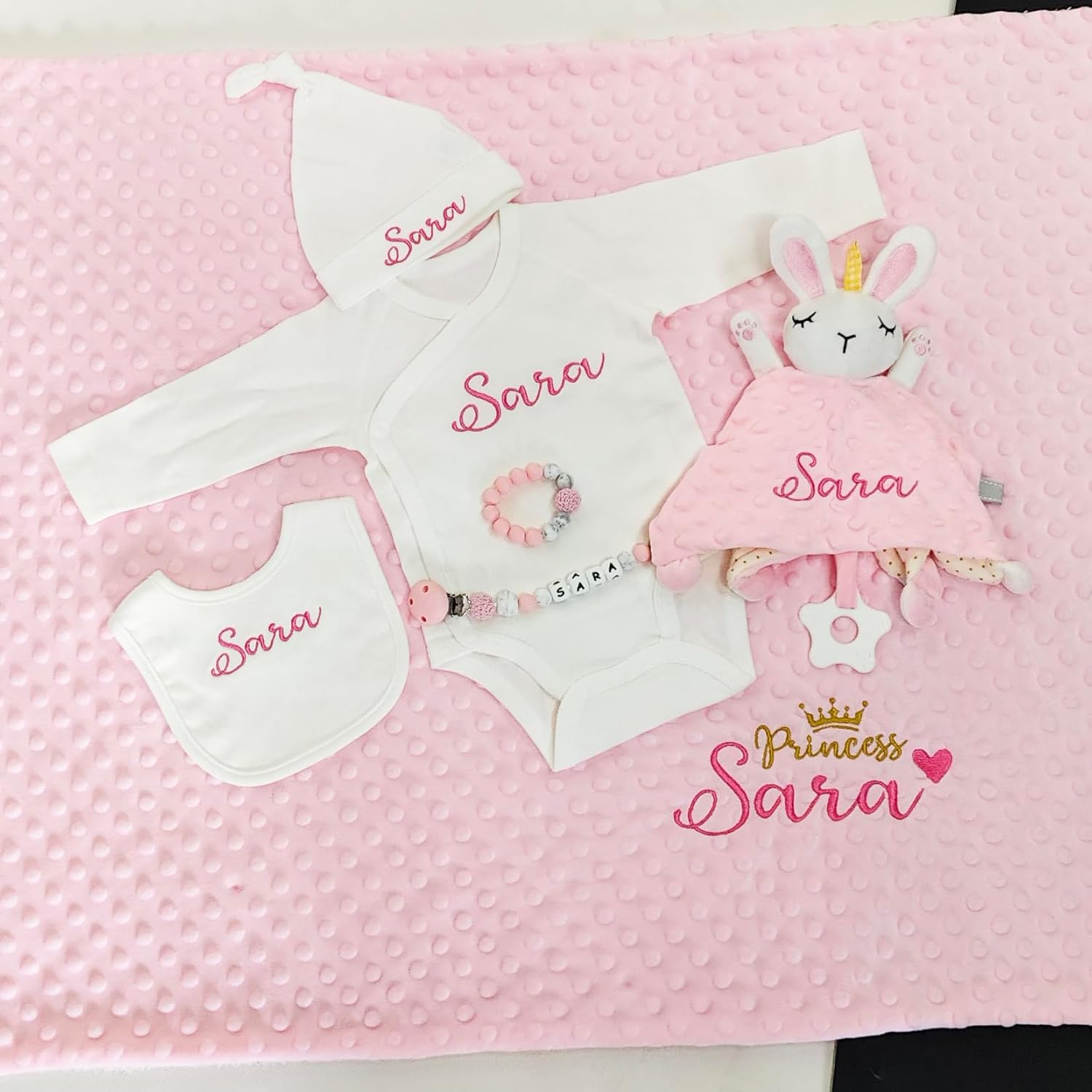 Personalized Baby Blanket with Name - 27x35 Inch Pink Minky Fleece