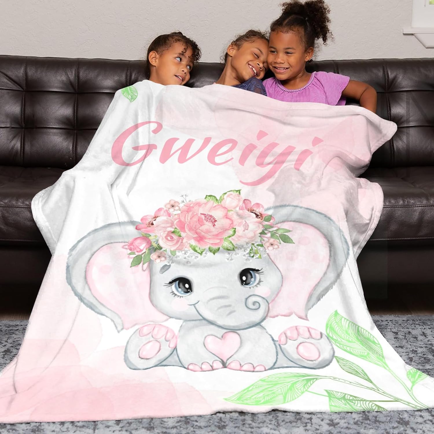 Personalized Baby Elephant Blanket 30x40 Inches