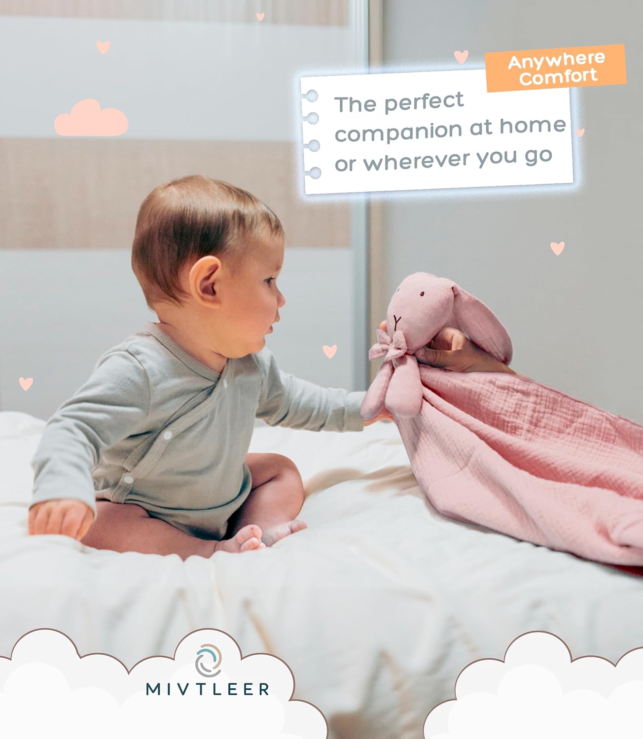 Baby Lovey Blanket with Plush Bunny - Soft Muslin 24x24 Inches