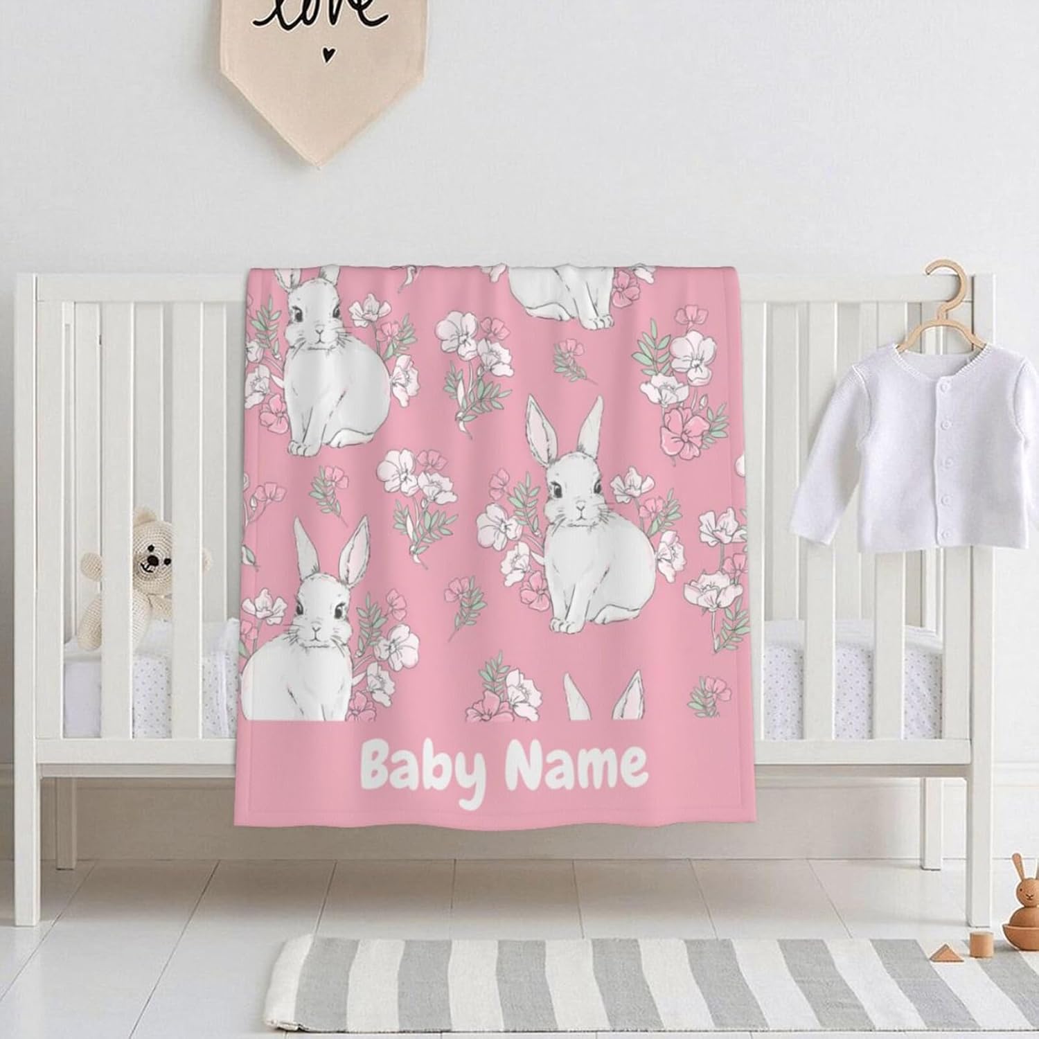 KILOWR Personalized Bunny Blanket for Baby Girls