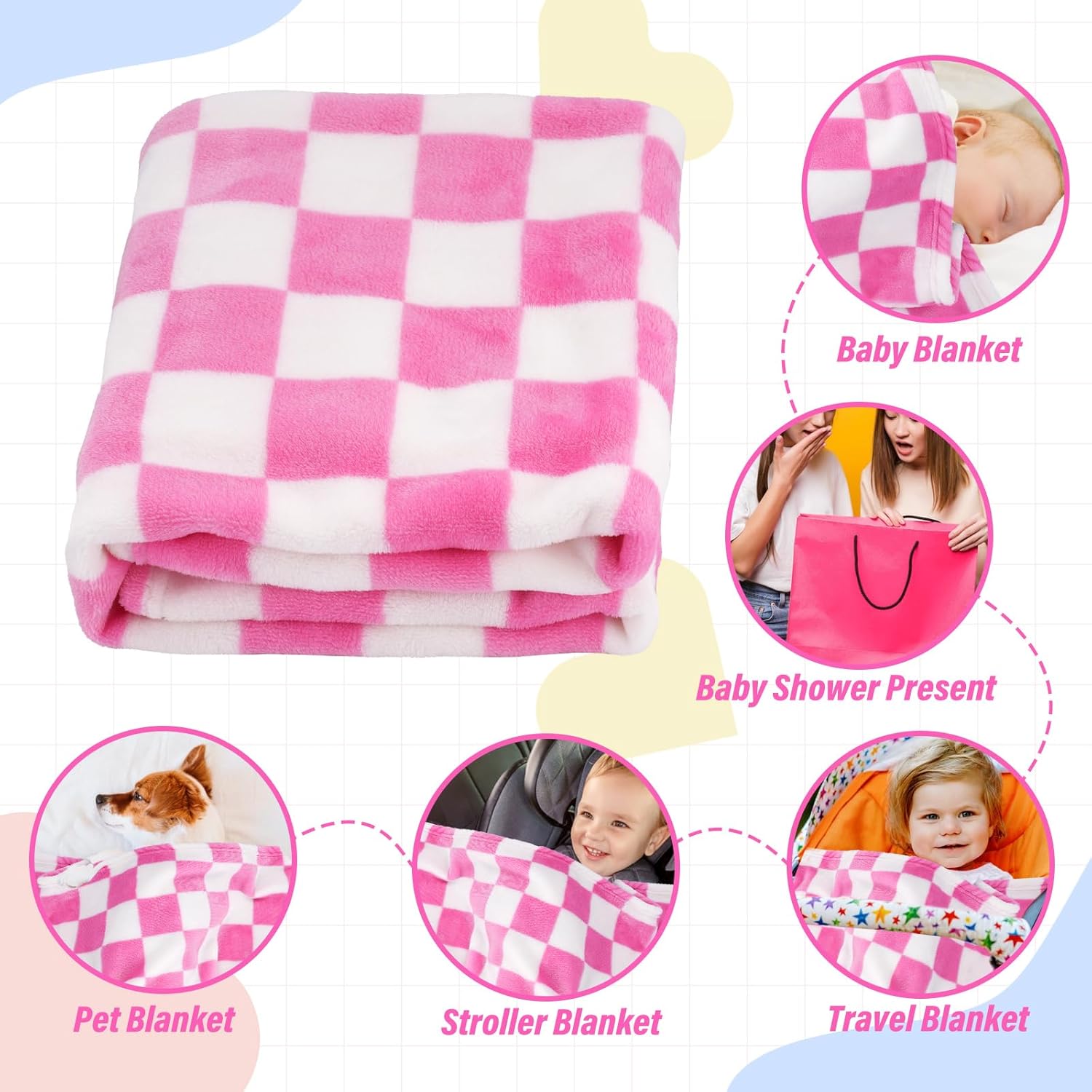 GreatBba Plush Checkered Baby Blanket 30x40