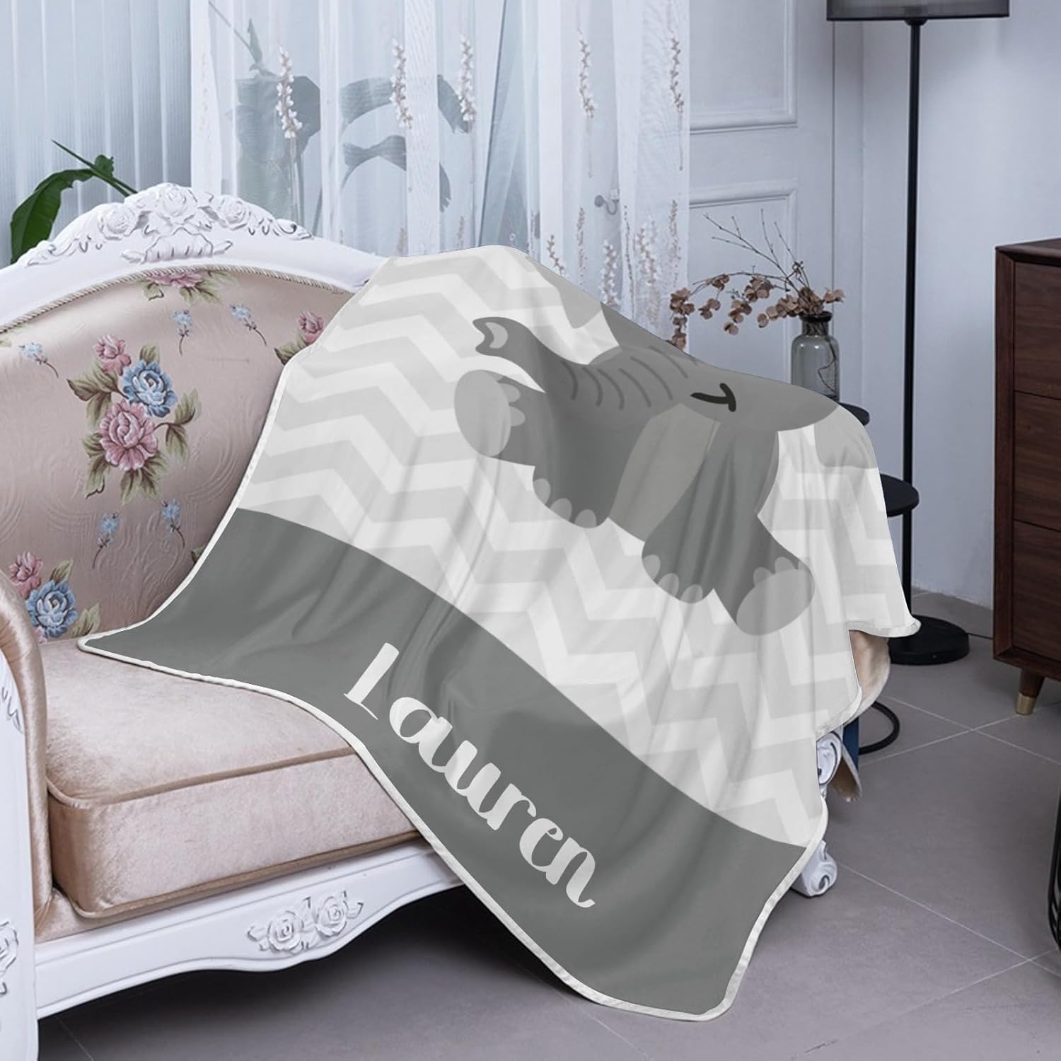 Deven Cute Grey Elephant Cooling Blanket for Toddler Nursery Bed