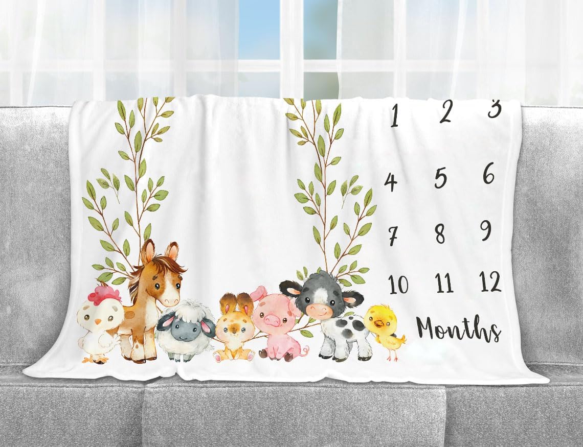 Yuzioey Farm Animals Milestone Blanket 50x40