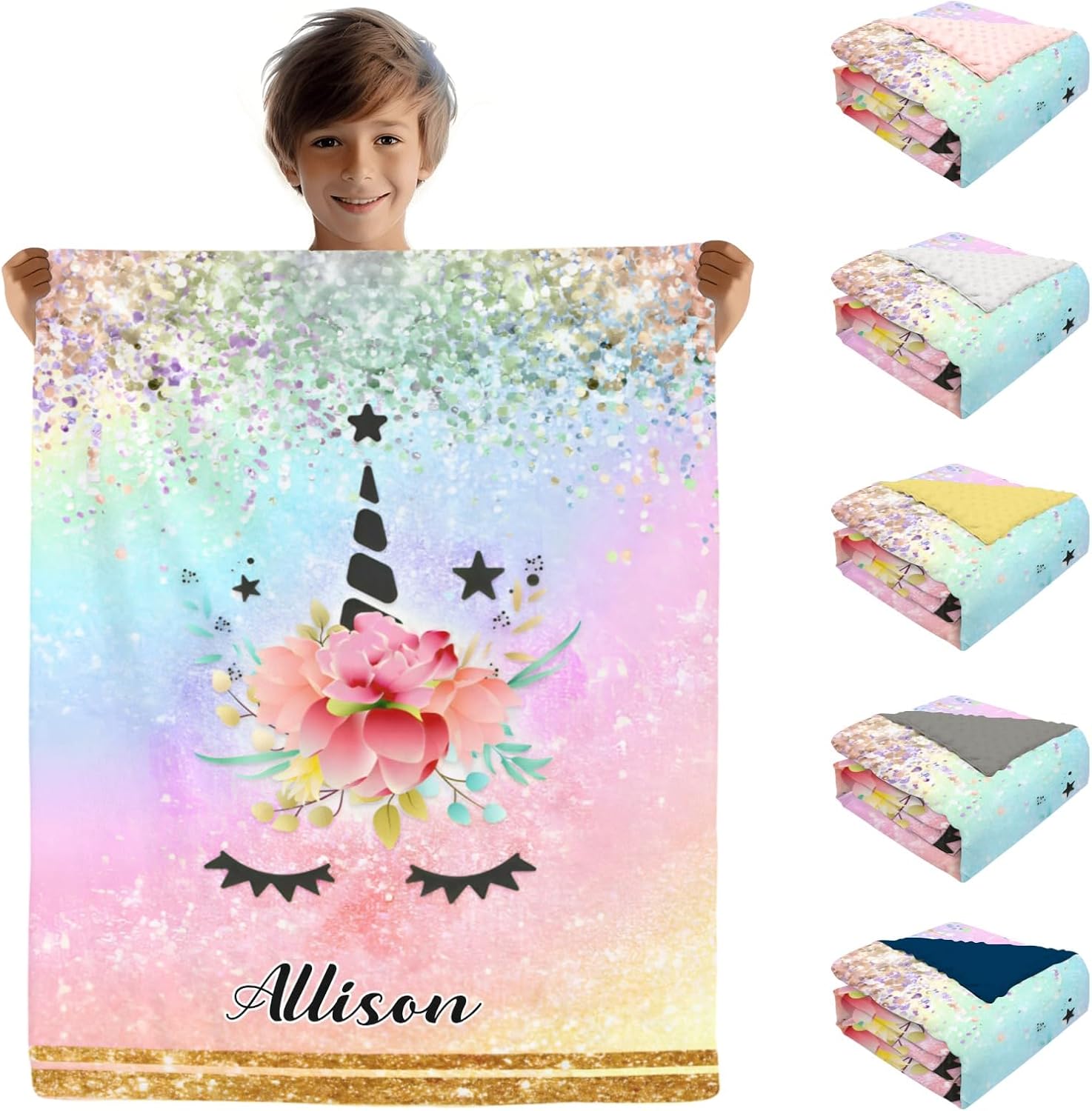 Personalized Baby Blanket with Name - Unicorn Rainbow Design