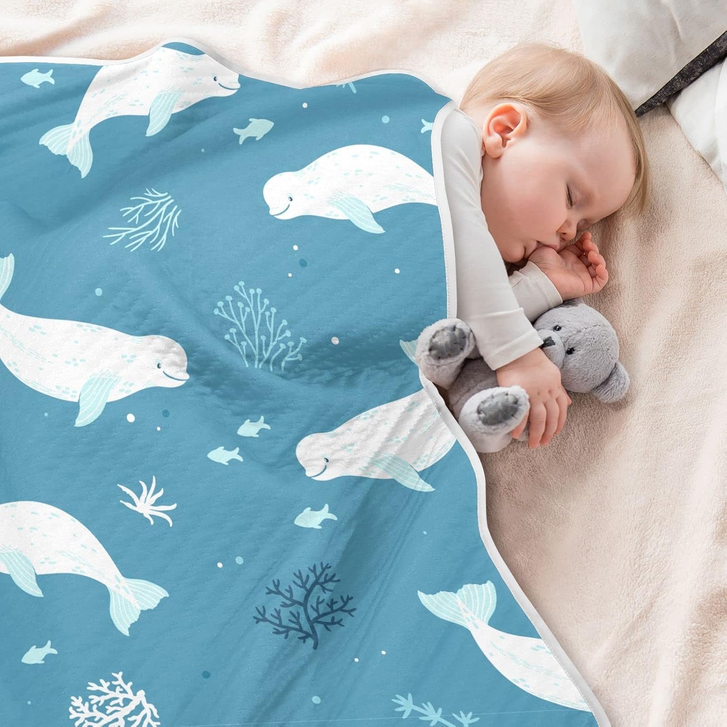 Pigsaly Beluga Whale Baby Blanket 30x40 Inches