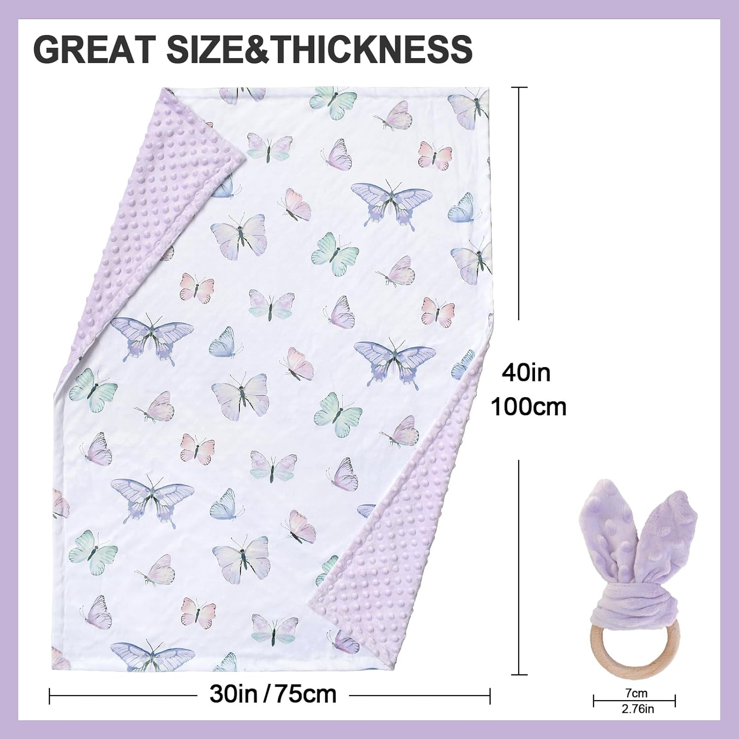 OWLOWLA Butterfly Minky Baby Blanket for Newborn and Toddler